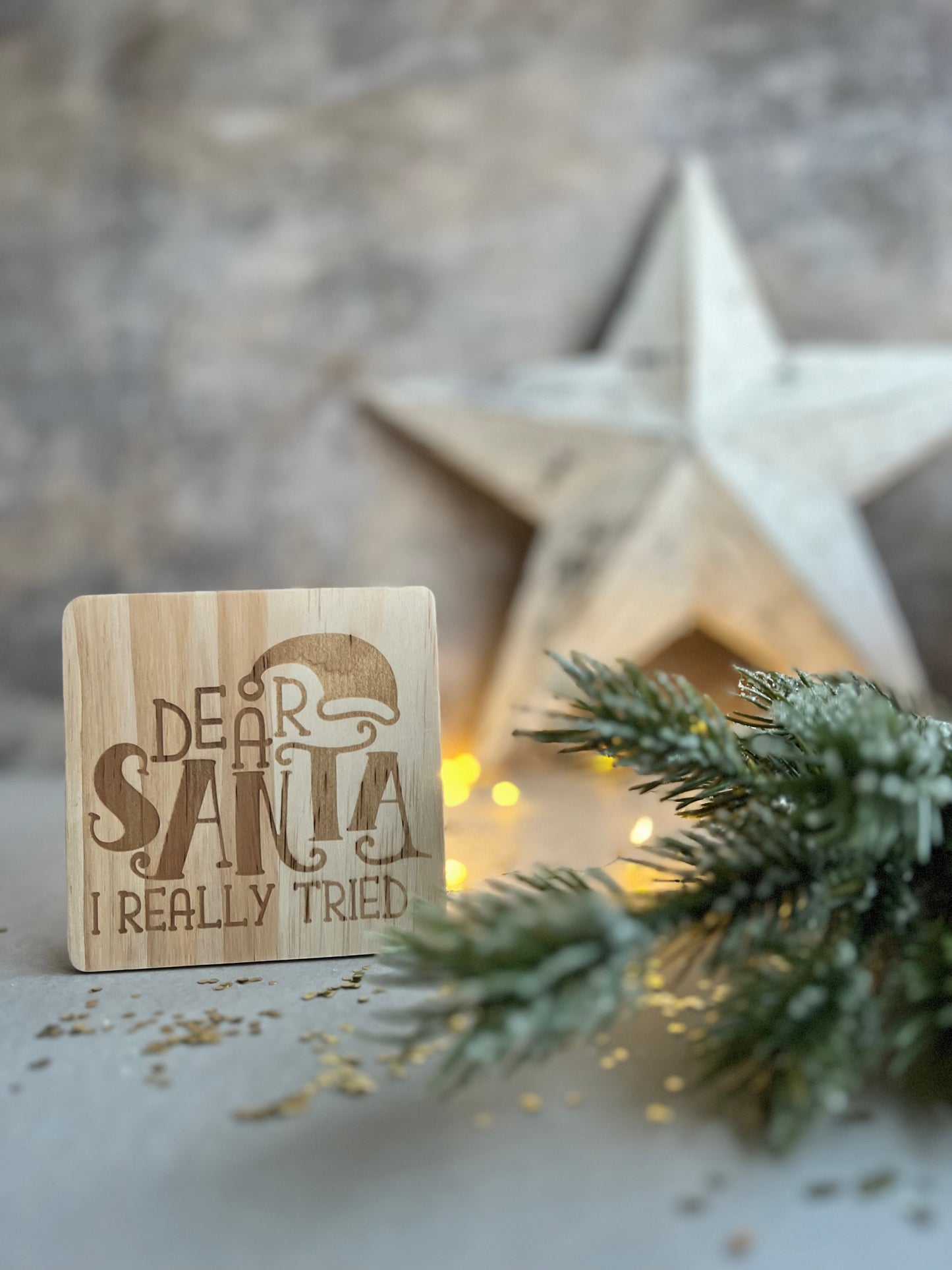 Santa I tried wooden engraved coaster