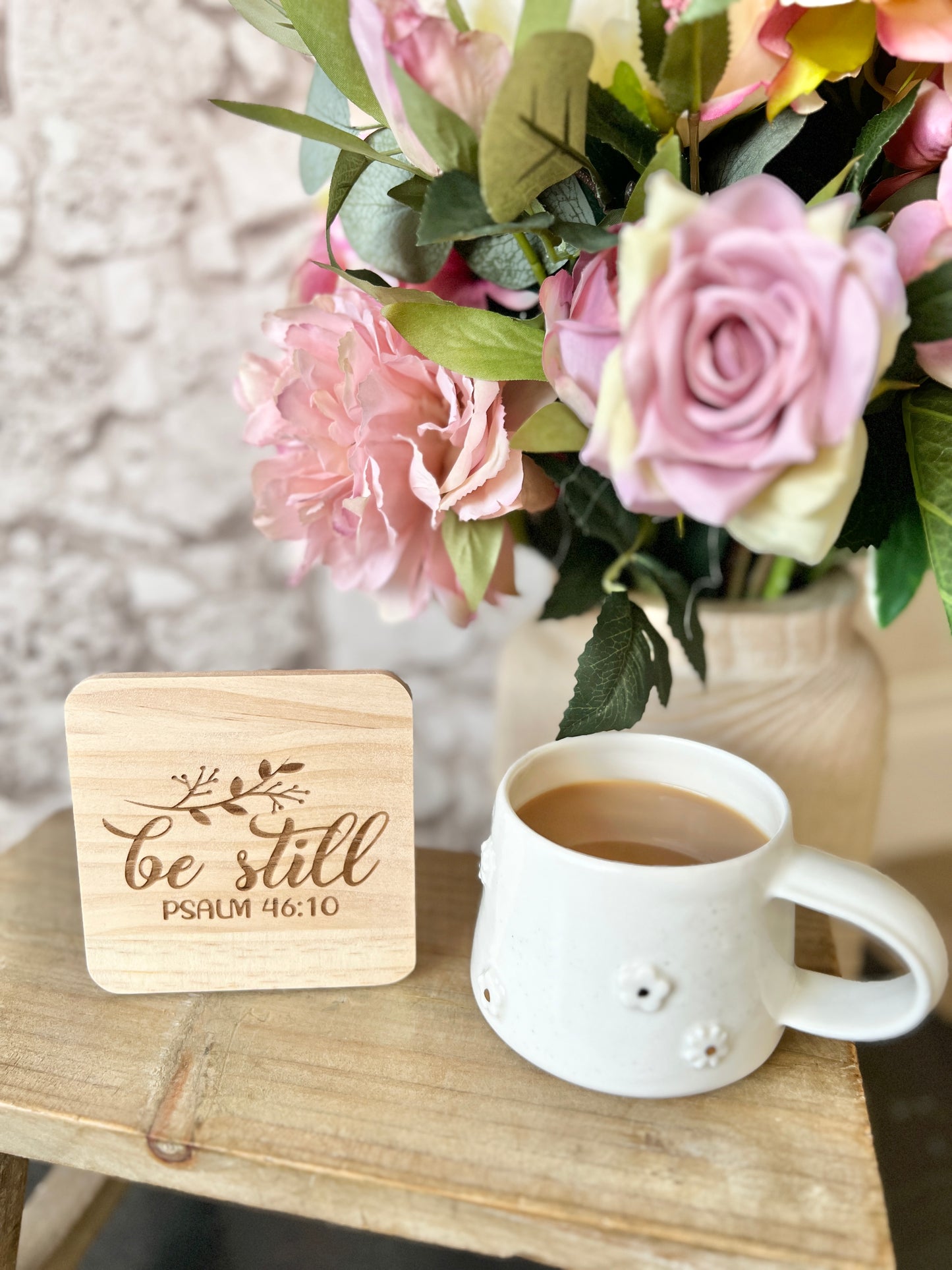Be still engraved wooden coaster