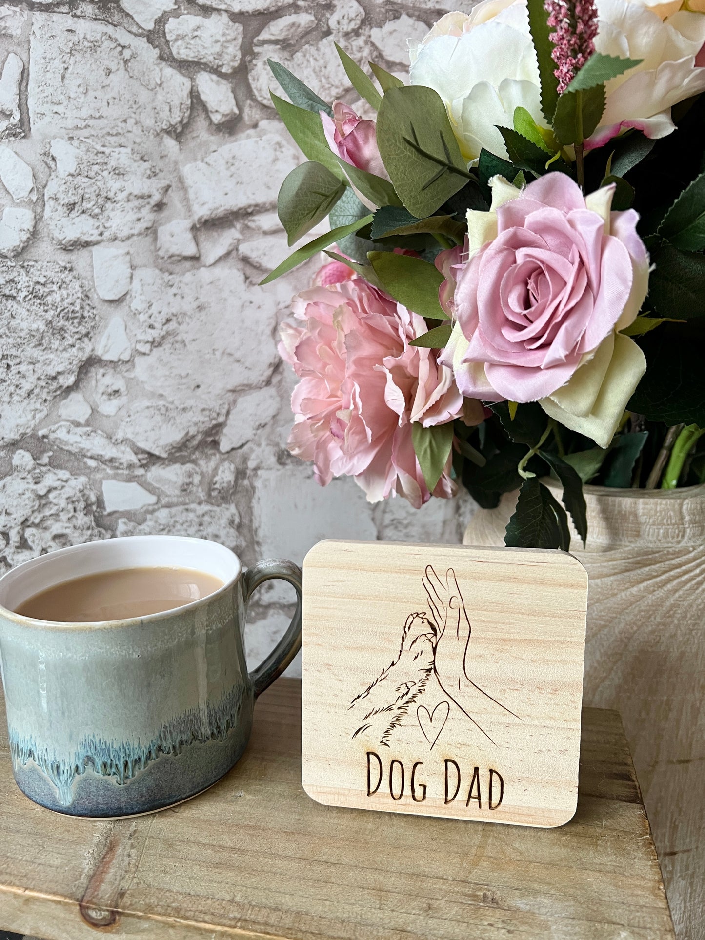 Dog Dad engraved wooden coaster