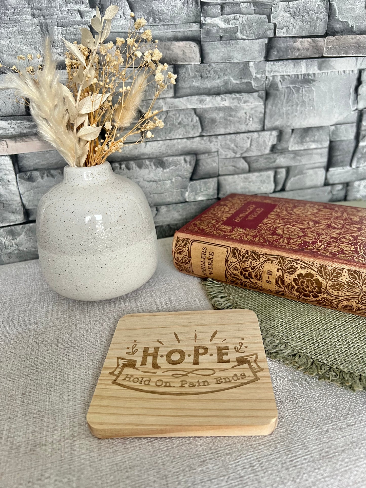 Hope engraved wooden coaster