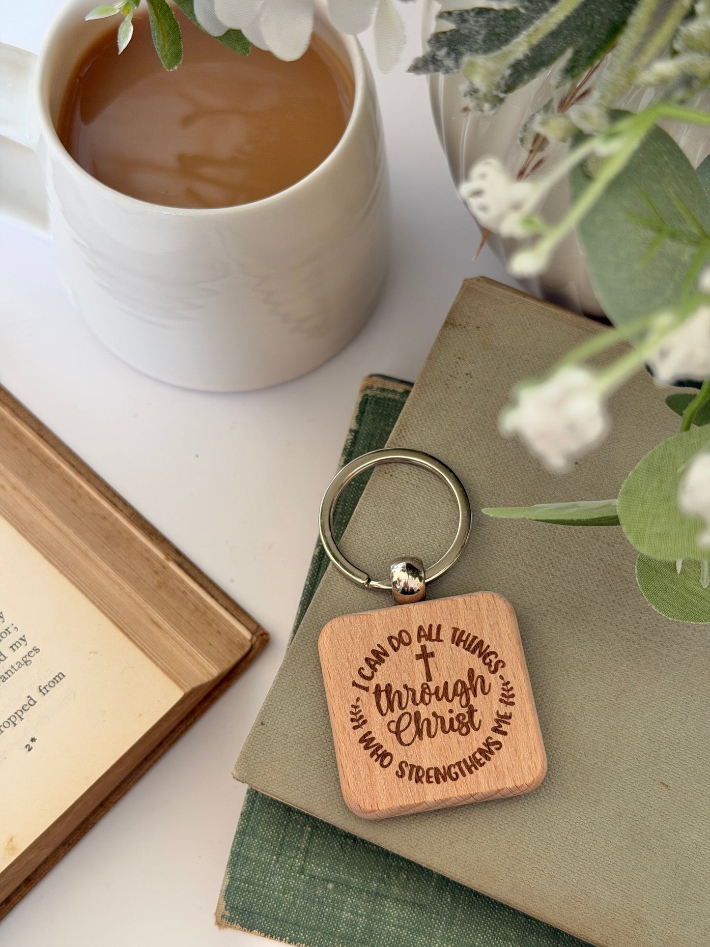 I can do all things round engraved keyring