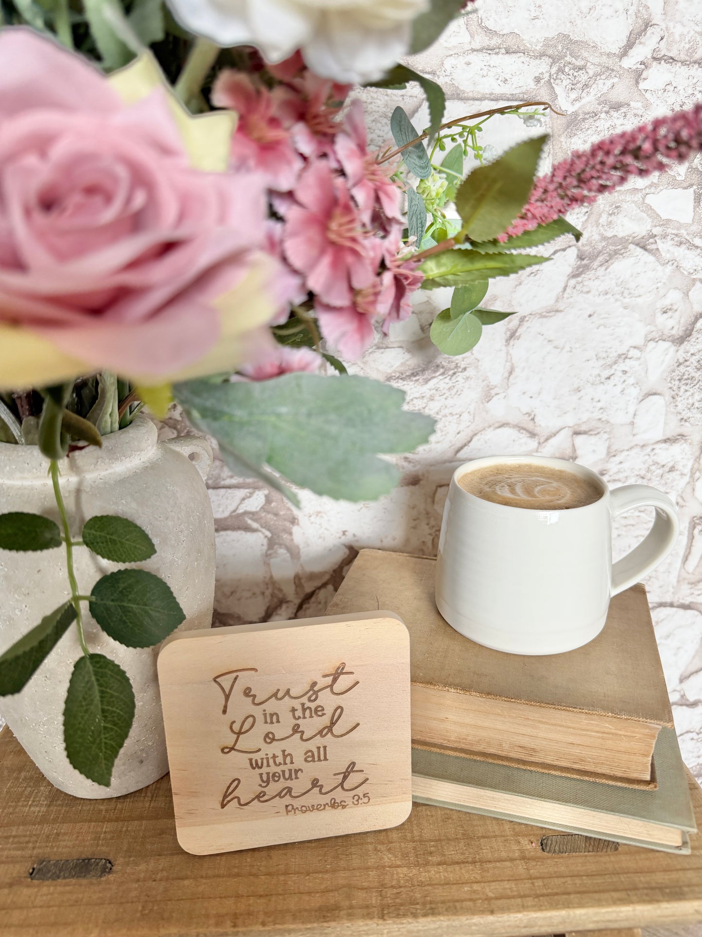 Trust in the Lord engraved wooden coaster