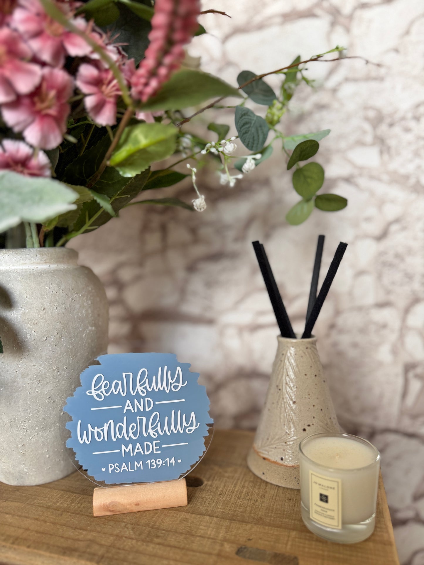 Fearfully and wonderfully made acrylic plaque