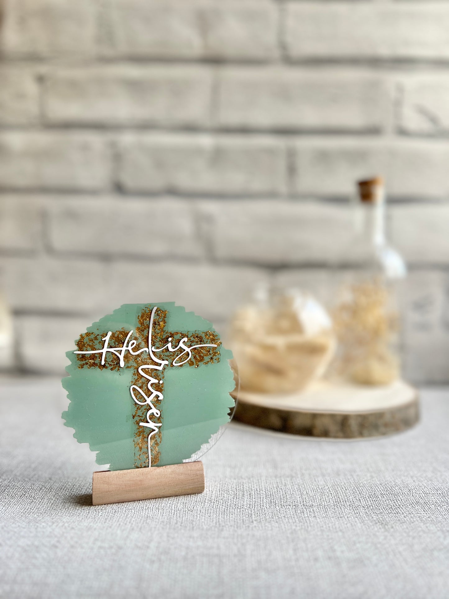 He is risen (gold cross) acrylic plaque