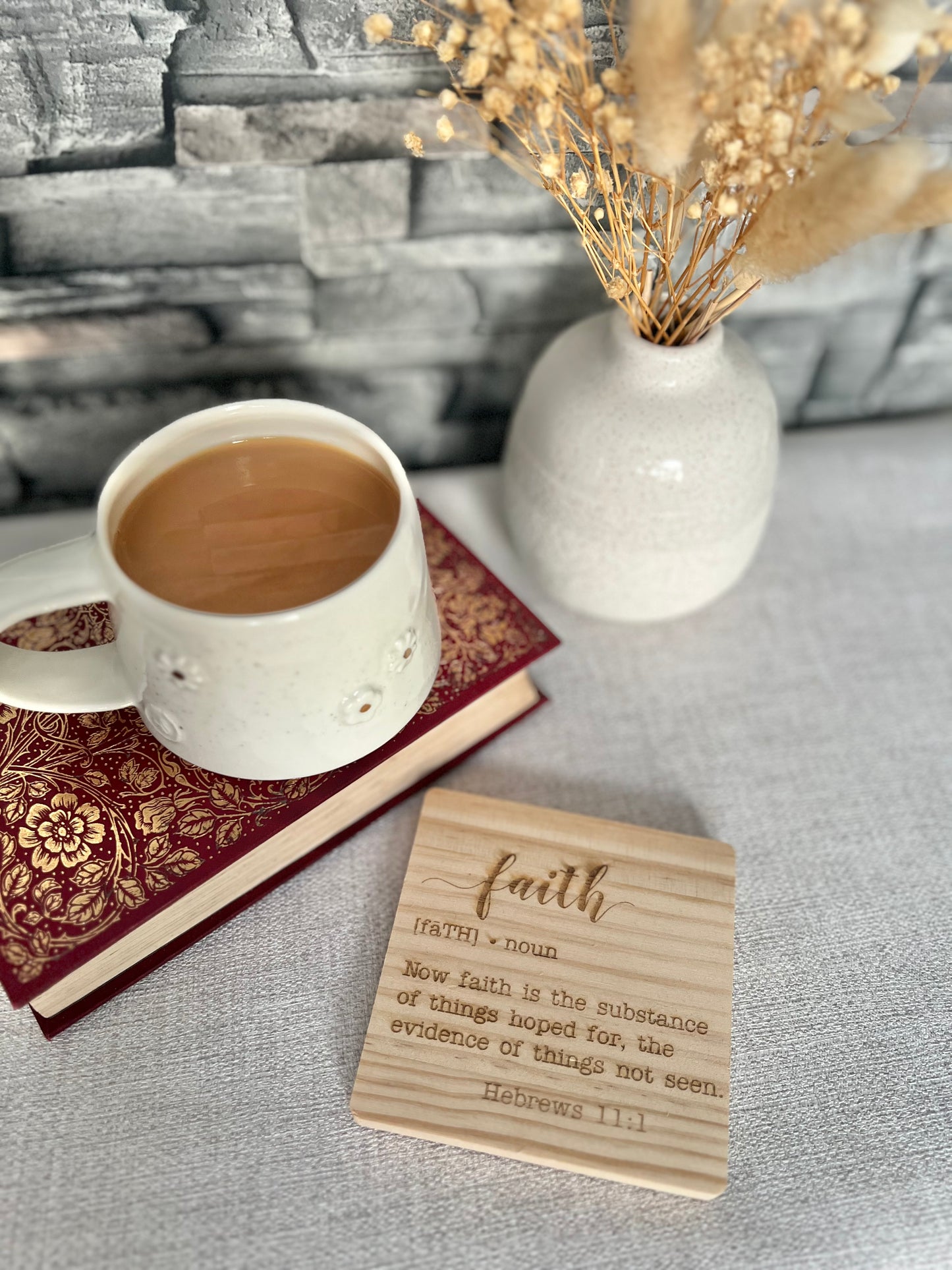 Faith definition engraved wooden coaster