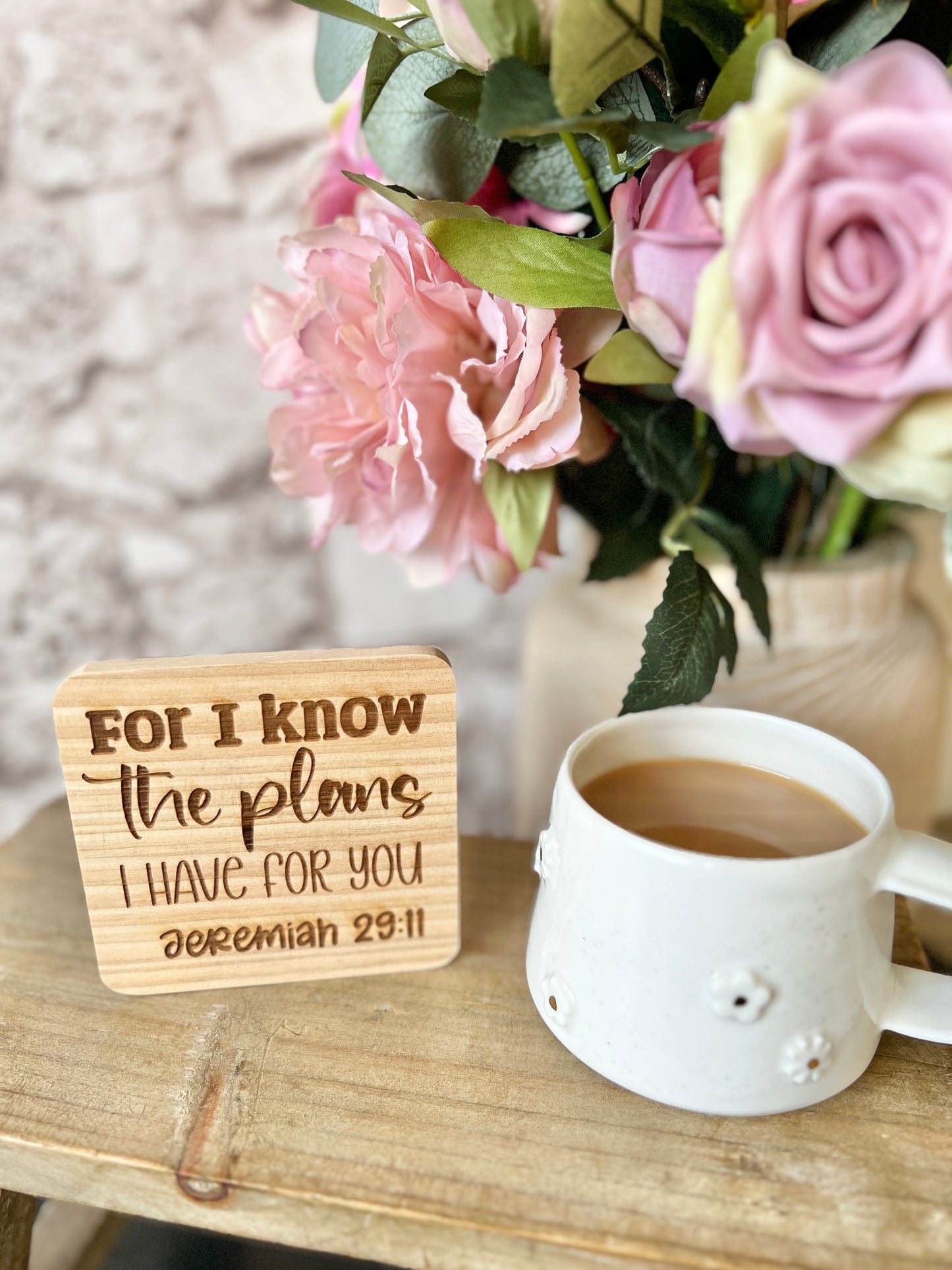 Jeremiah 29:11 engraved wooden coaster