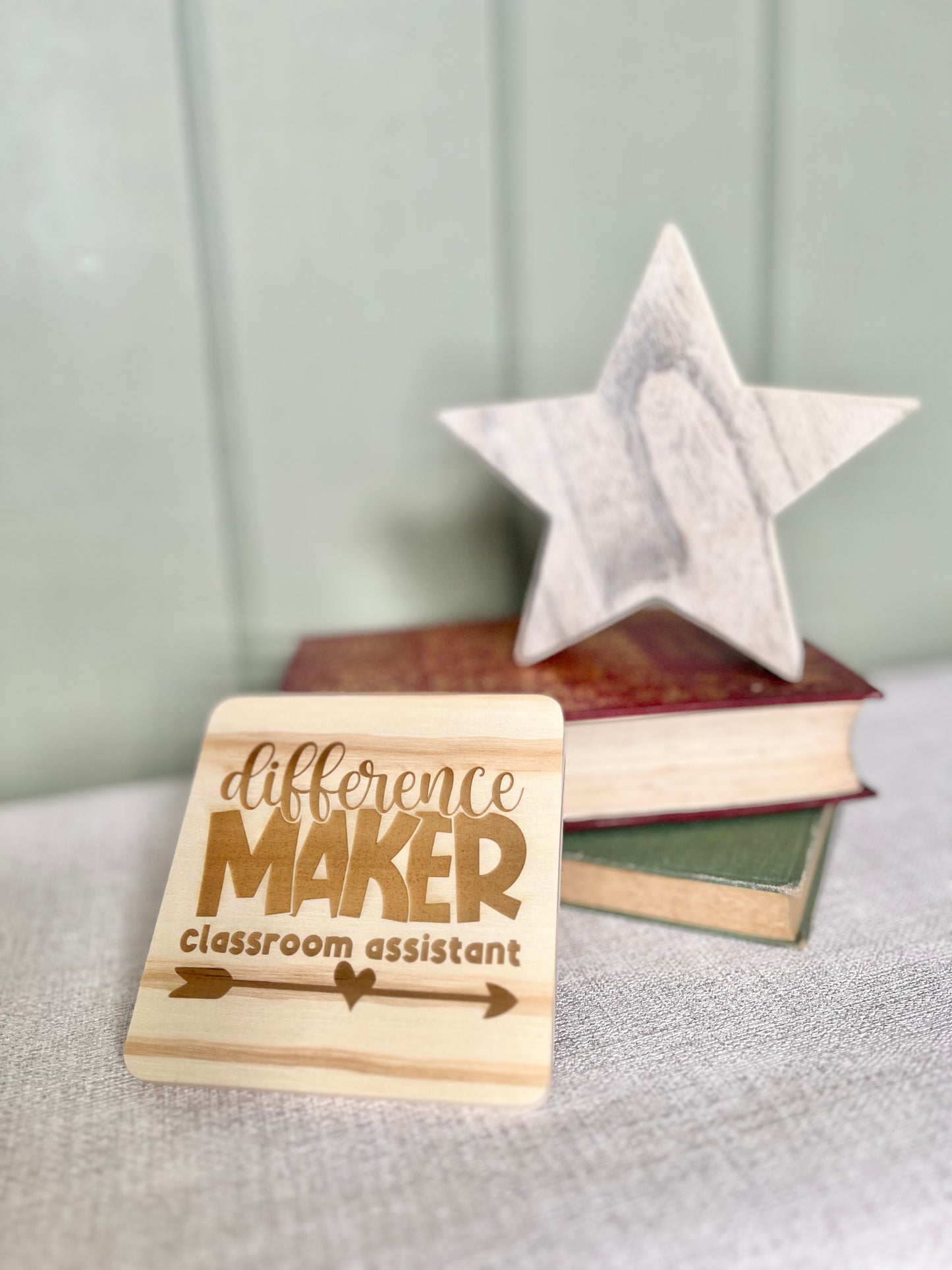 Classroom assistant difference maker engraved wooden coaster