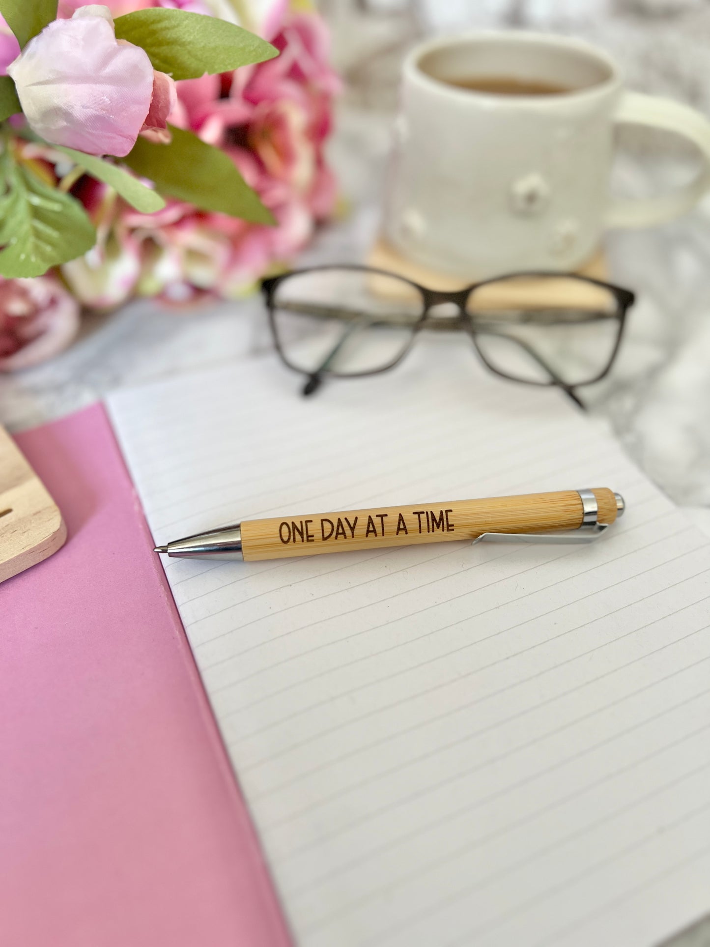 One day at a time engraved pen