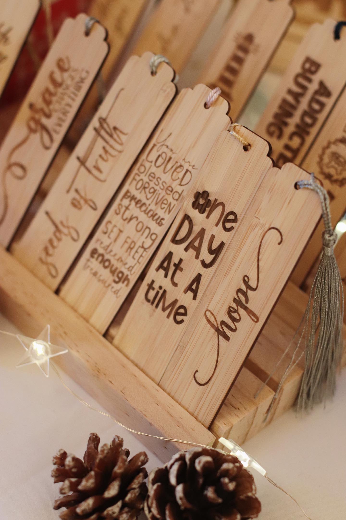 One day at a time engraved wooden bookmark