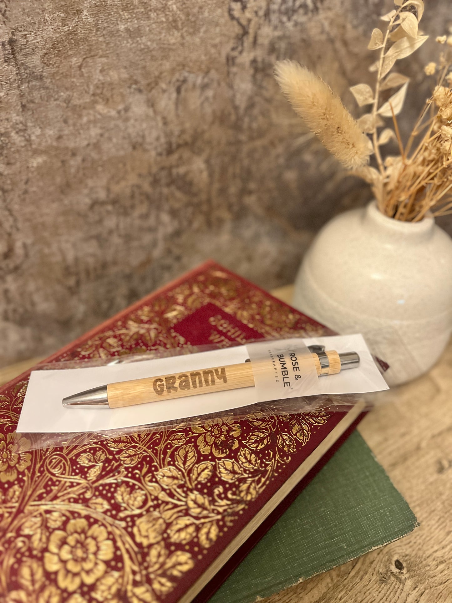 Granny engraved bamboo pen