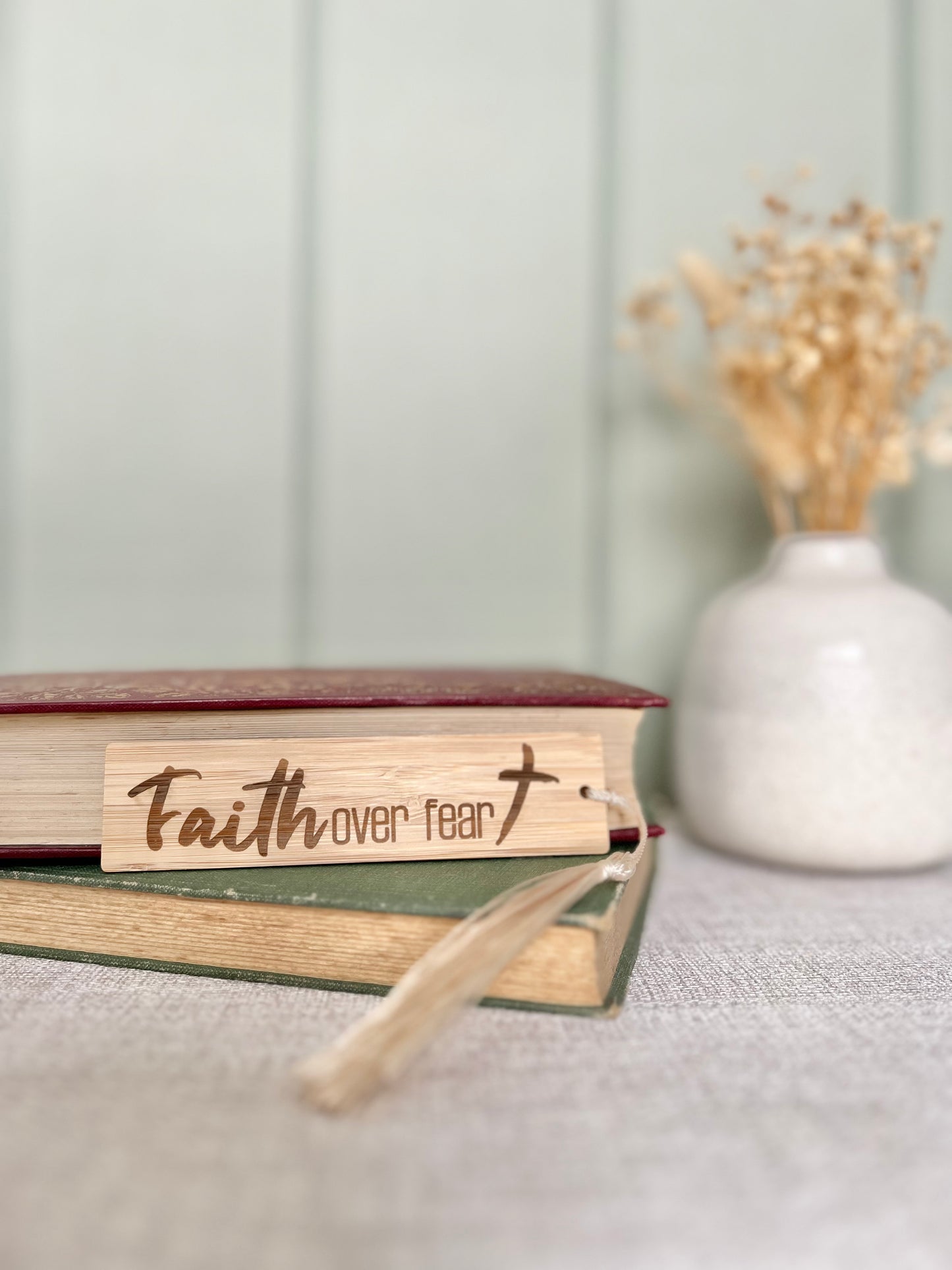 Faith over fear wooden engraved bookmark