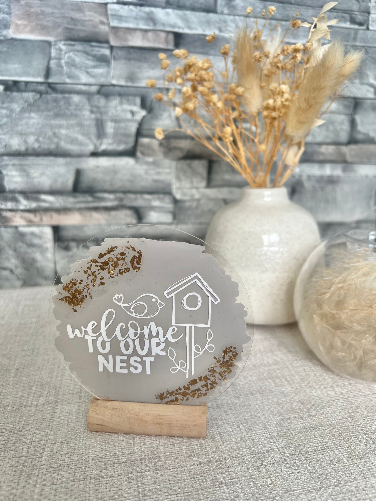 Welcome to our nest acrylic plaque