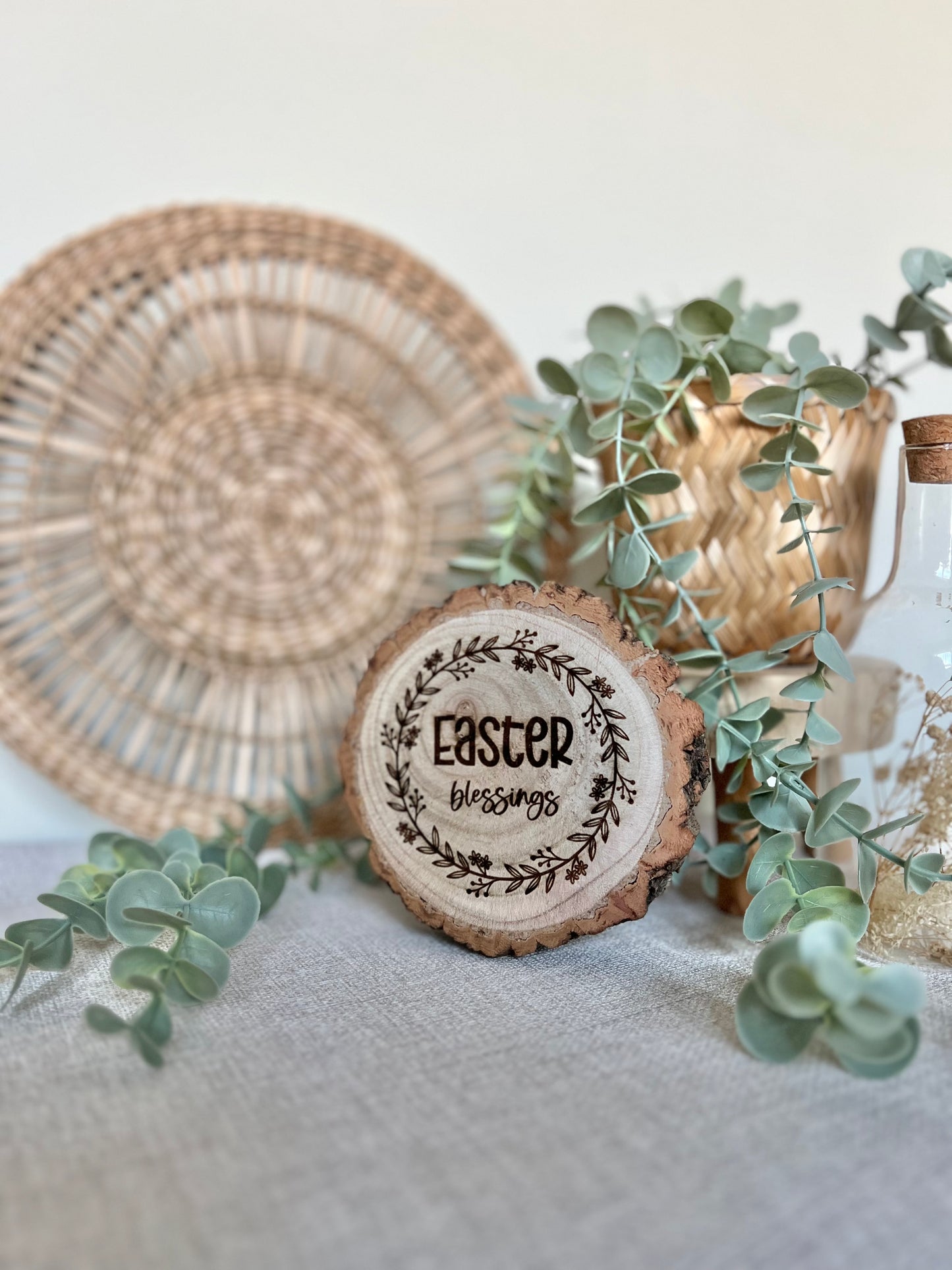 Easter blessings (floral border) engraved wooden plaque