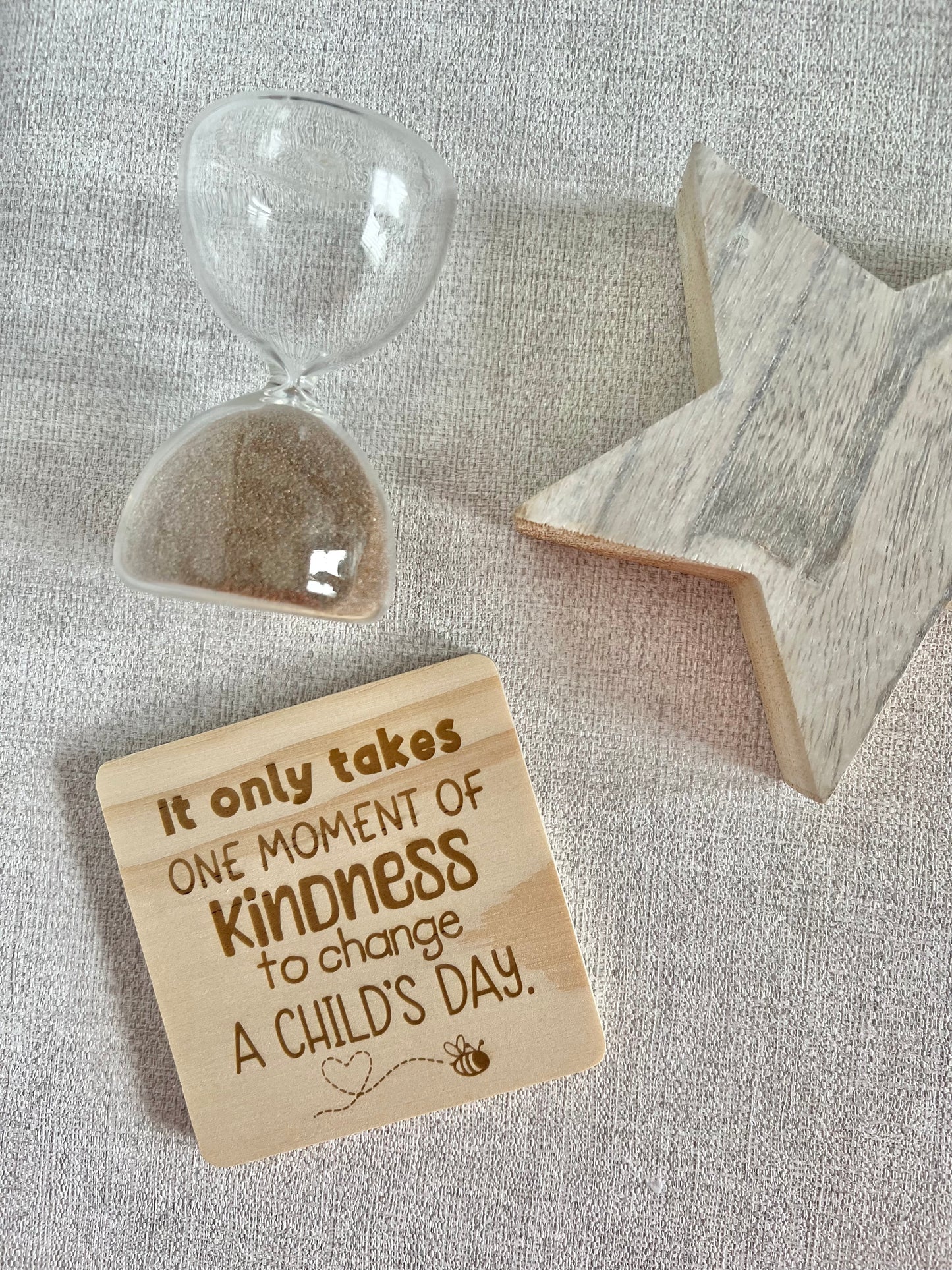 Kindness changes a child’s day engraved wooden coaster
