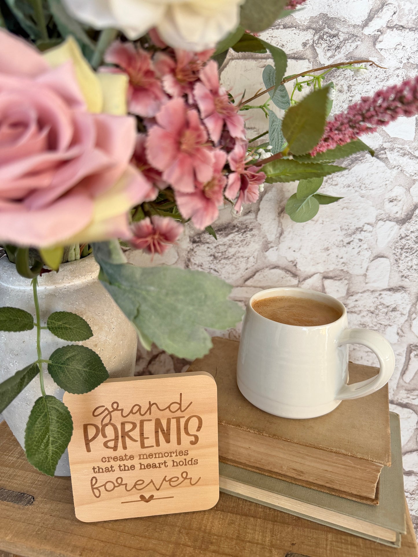 Grandparents create memories engraved wooden coaster