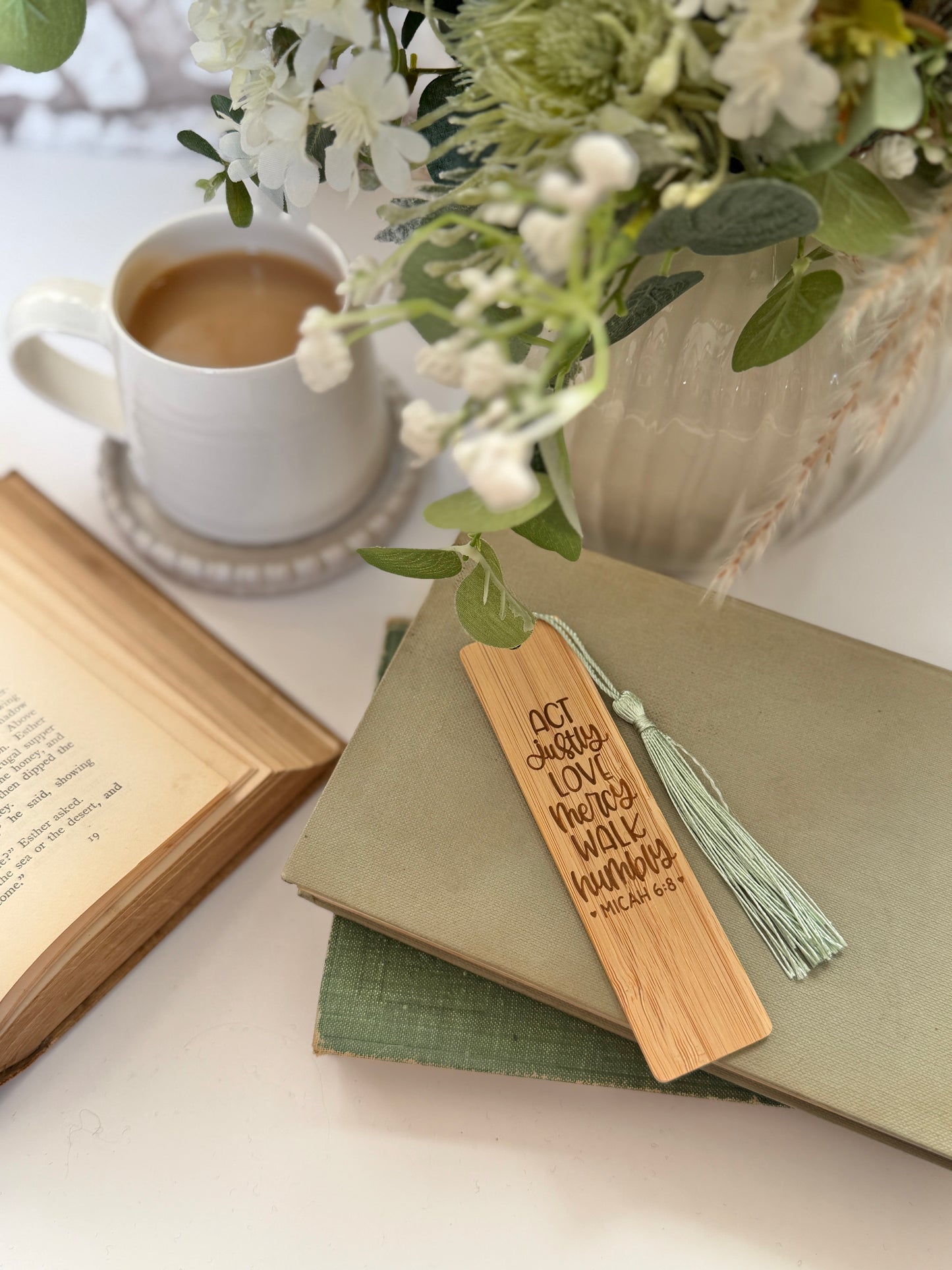 Act justly, love mercy, walk humbly wooden engraved bookmark