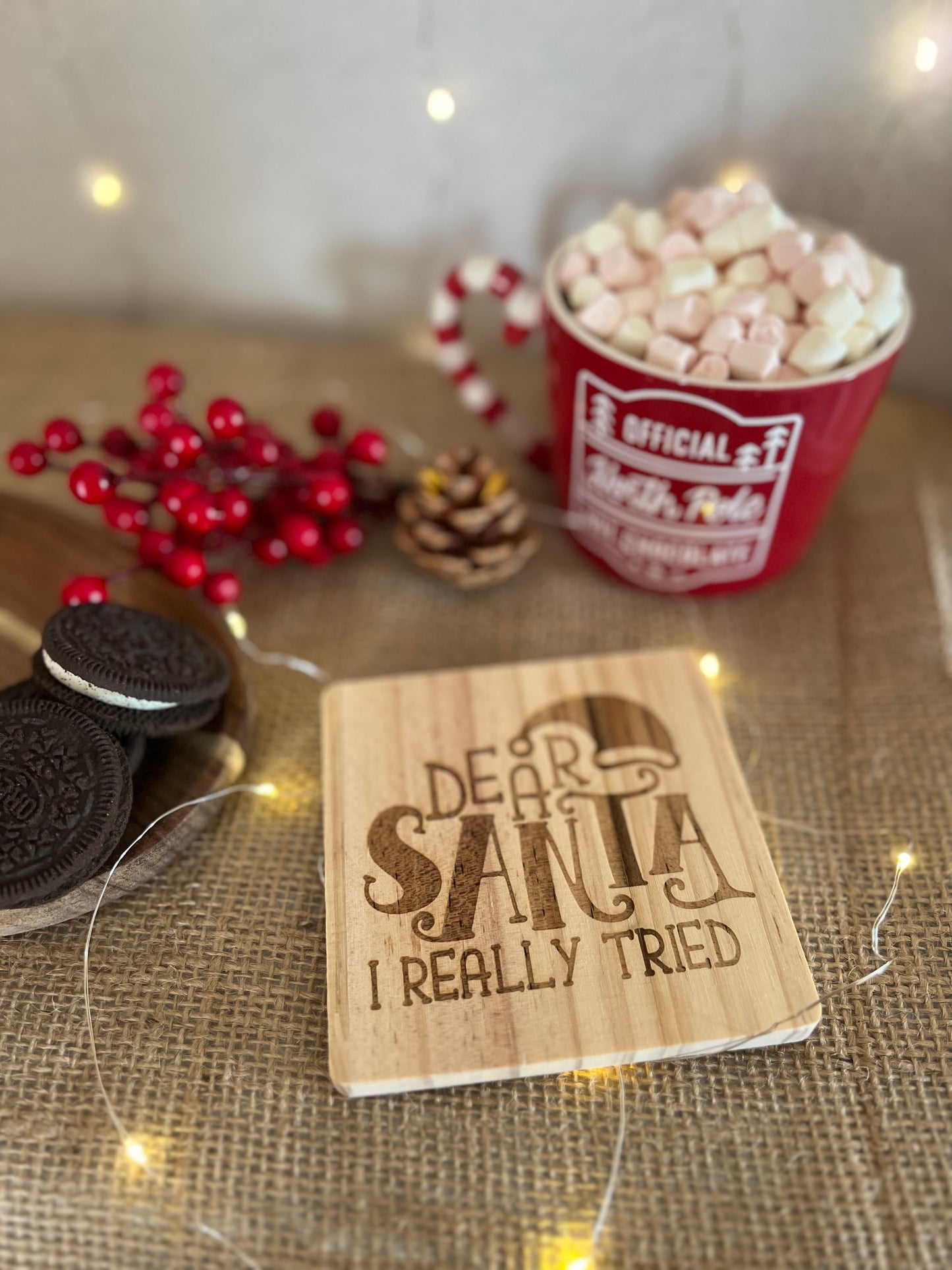 Santa I tried wooden engraved coaster