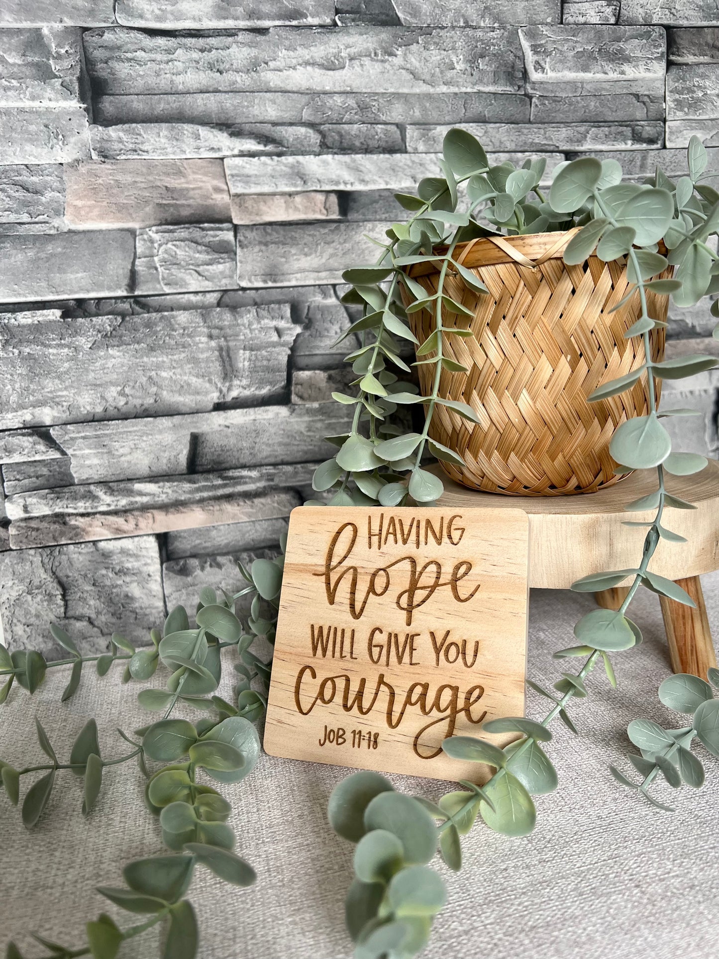 Having hope engraved wooden coaster