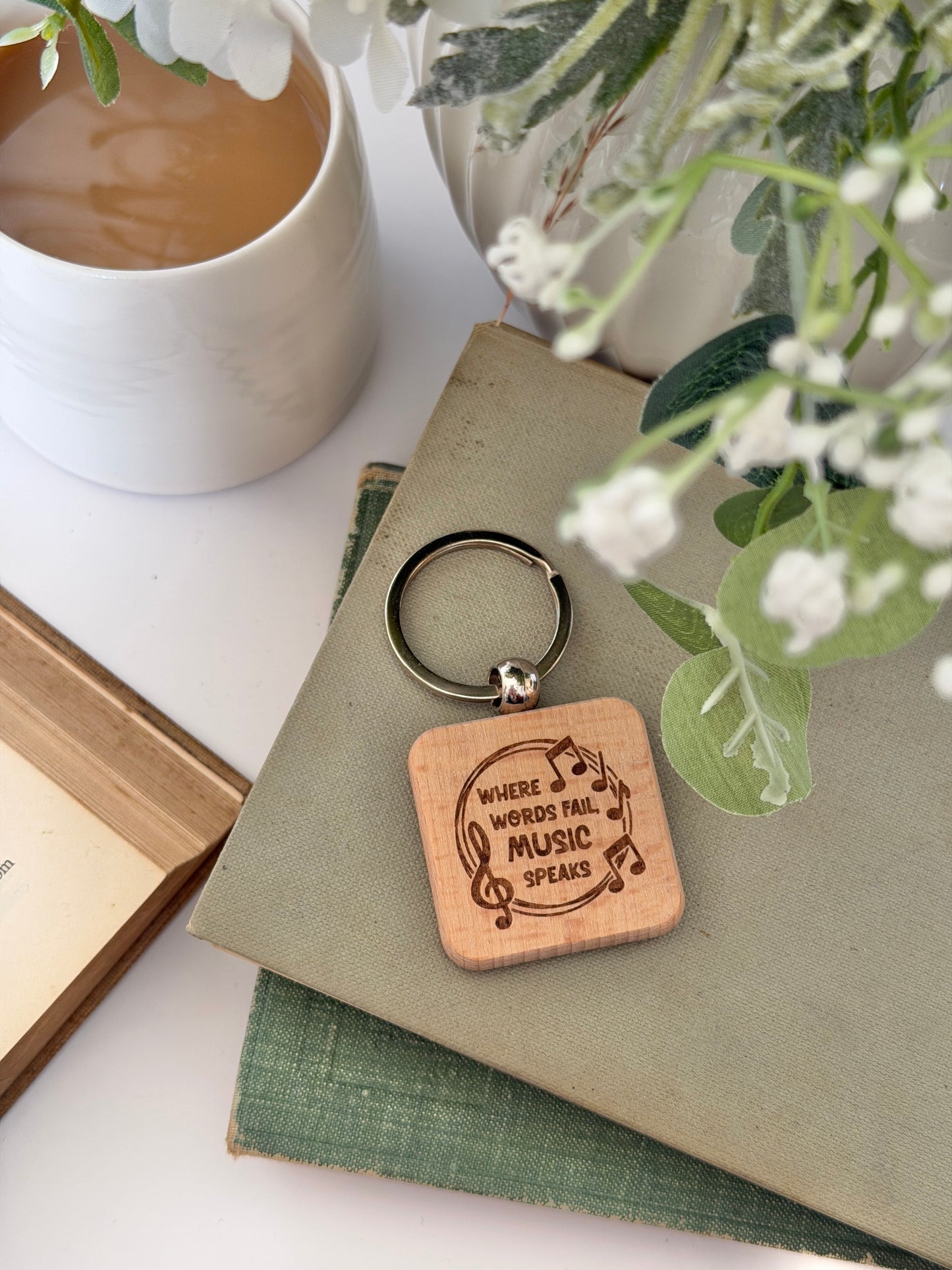 Where words fail music speaks engraved keyring
