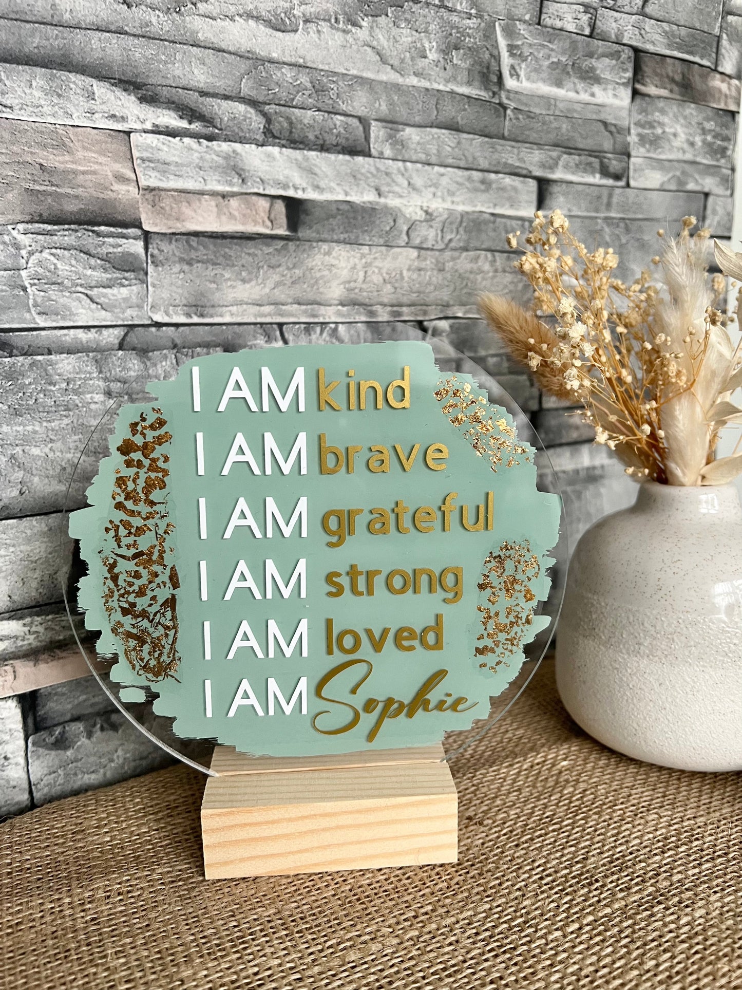 Affirmation 6” plaque - gold words design (personalised)