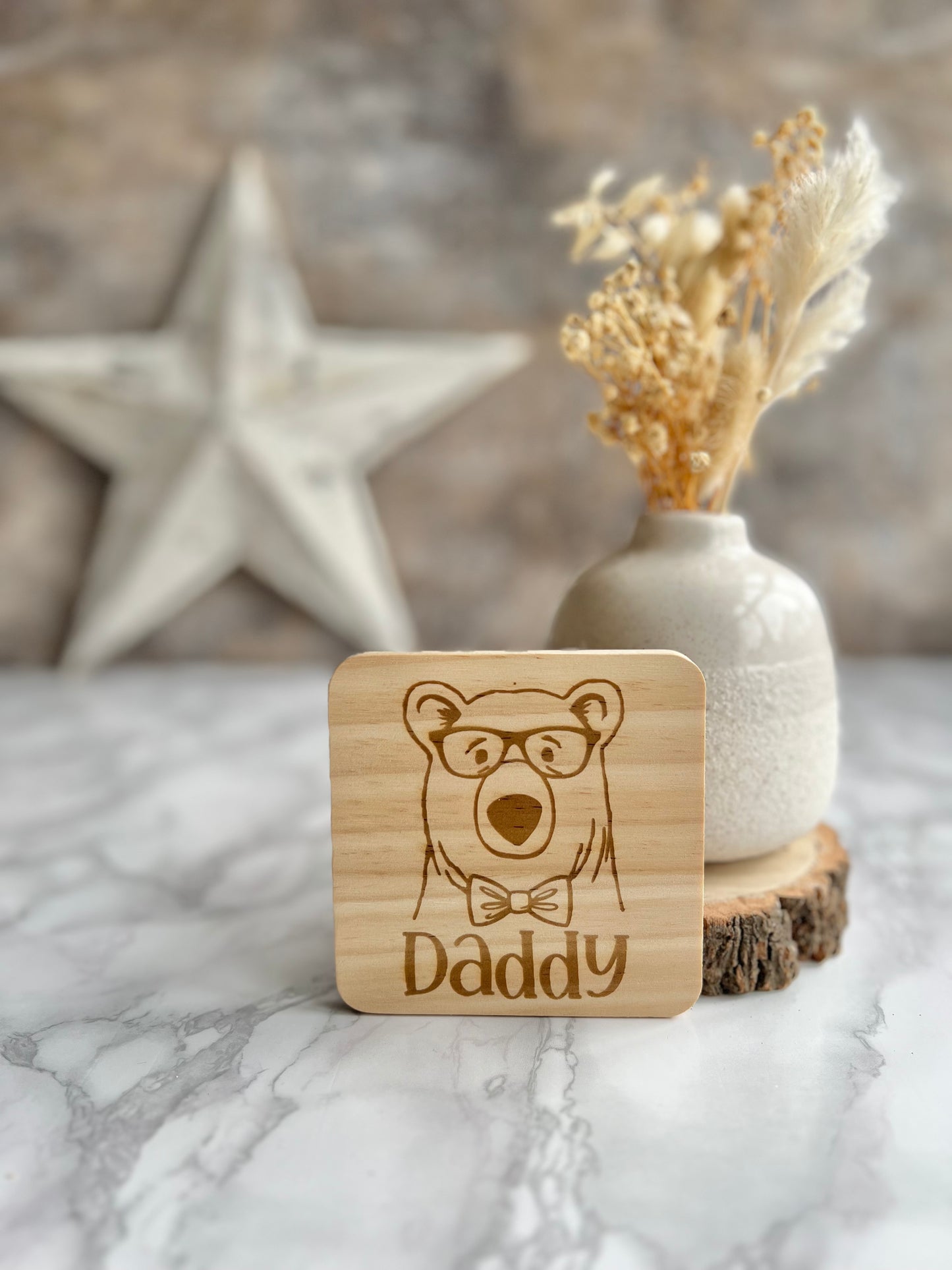 Daddy bear engraved wooden coaster