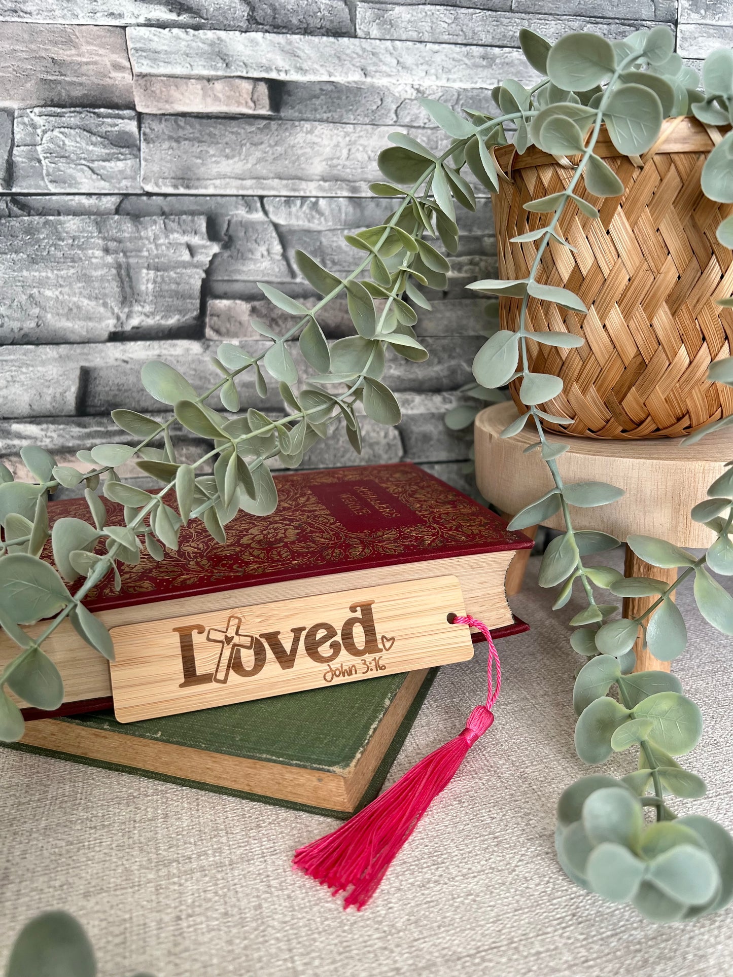 Loved John 3 : 16 engraved wooden bookmark