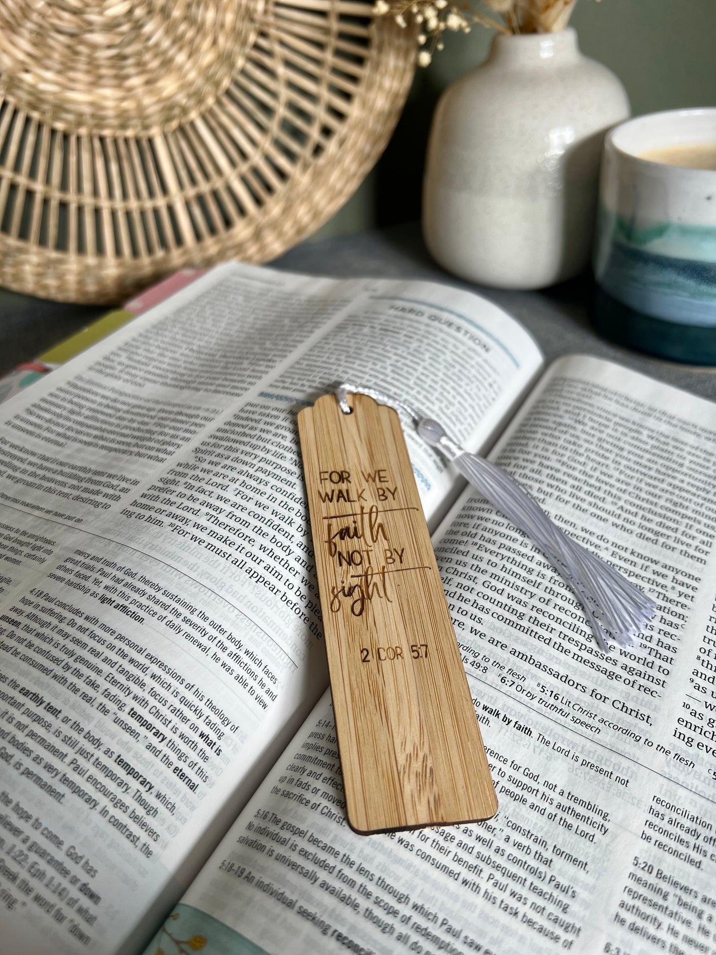 Walk by faith wooden engraved bookmark
