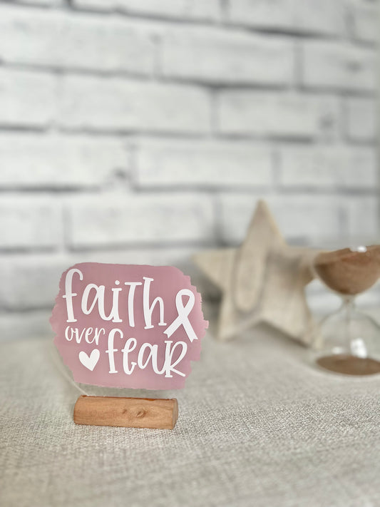 Breast cancer faith over fear acrylic plaque