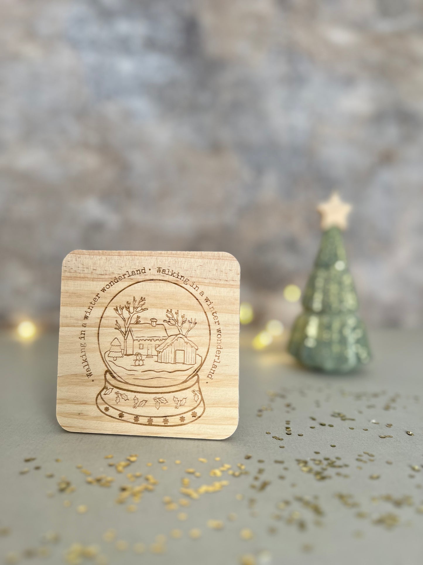 Walking in a winter wonderland wooden engraved coaster
