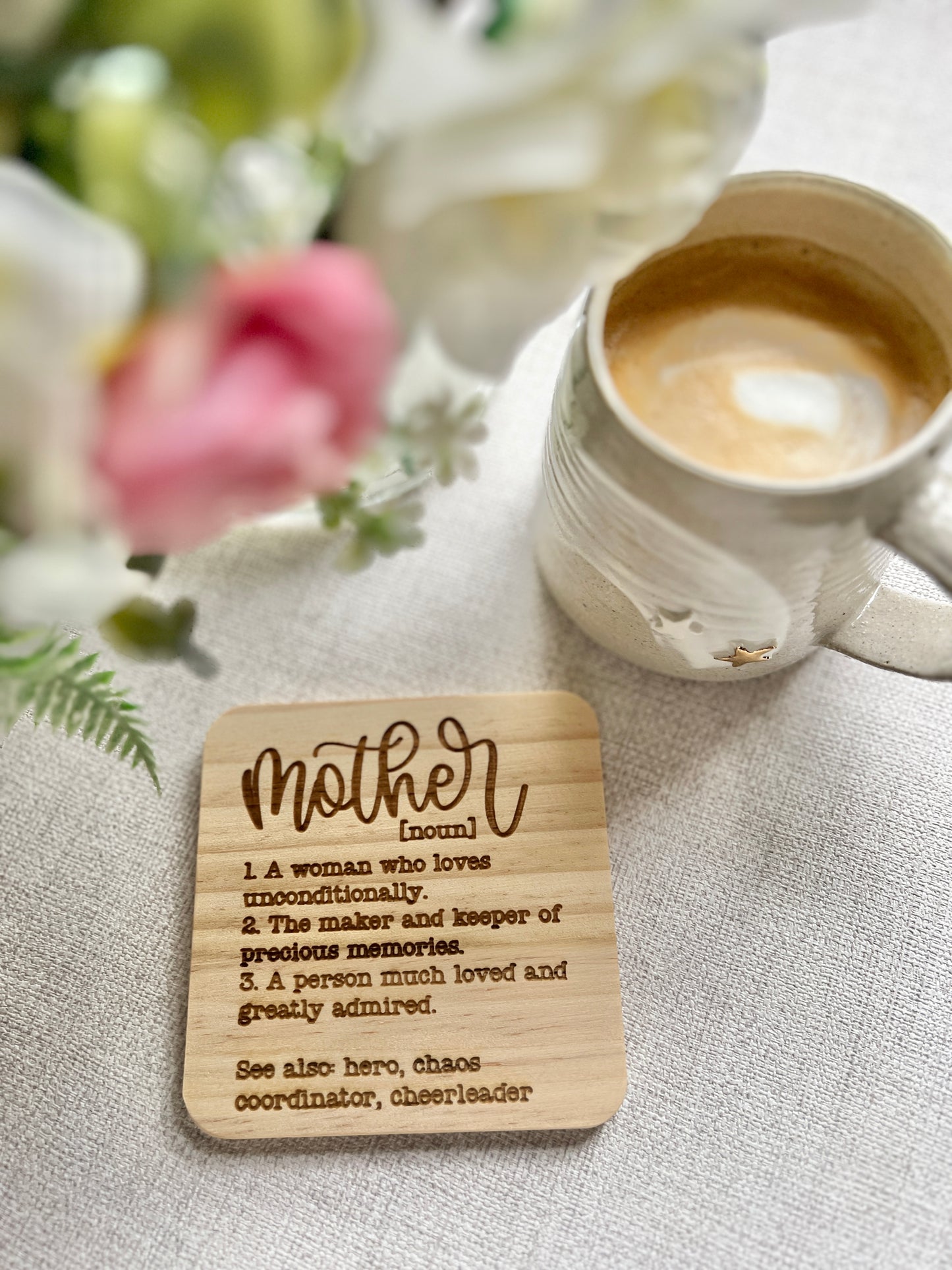 Mother definition engraved wooden coaster