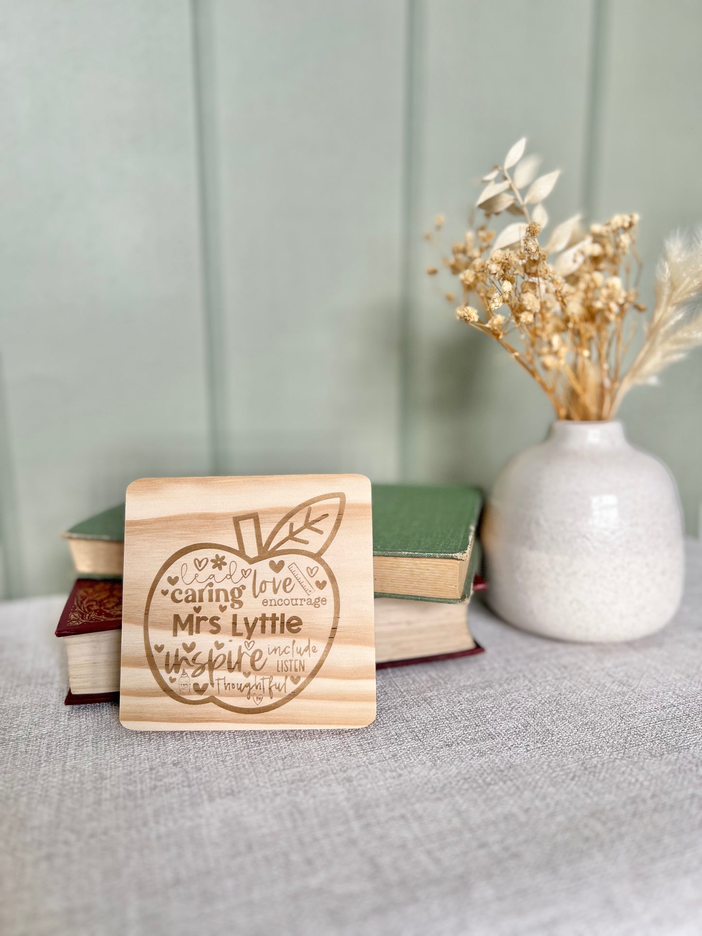 Teacher apple wooden engraved coaster