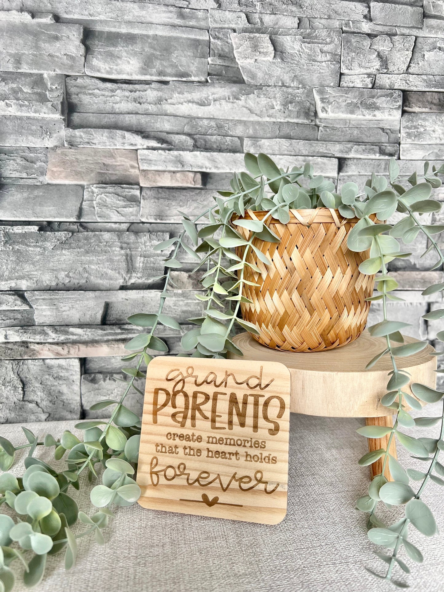 Grandparents create memories engraved wooden coaster