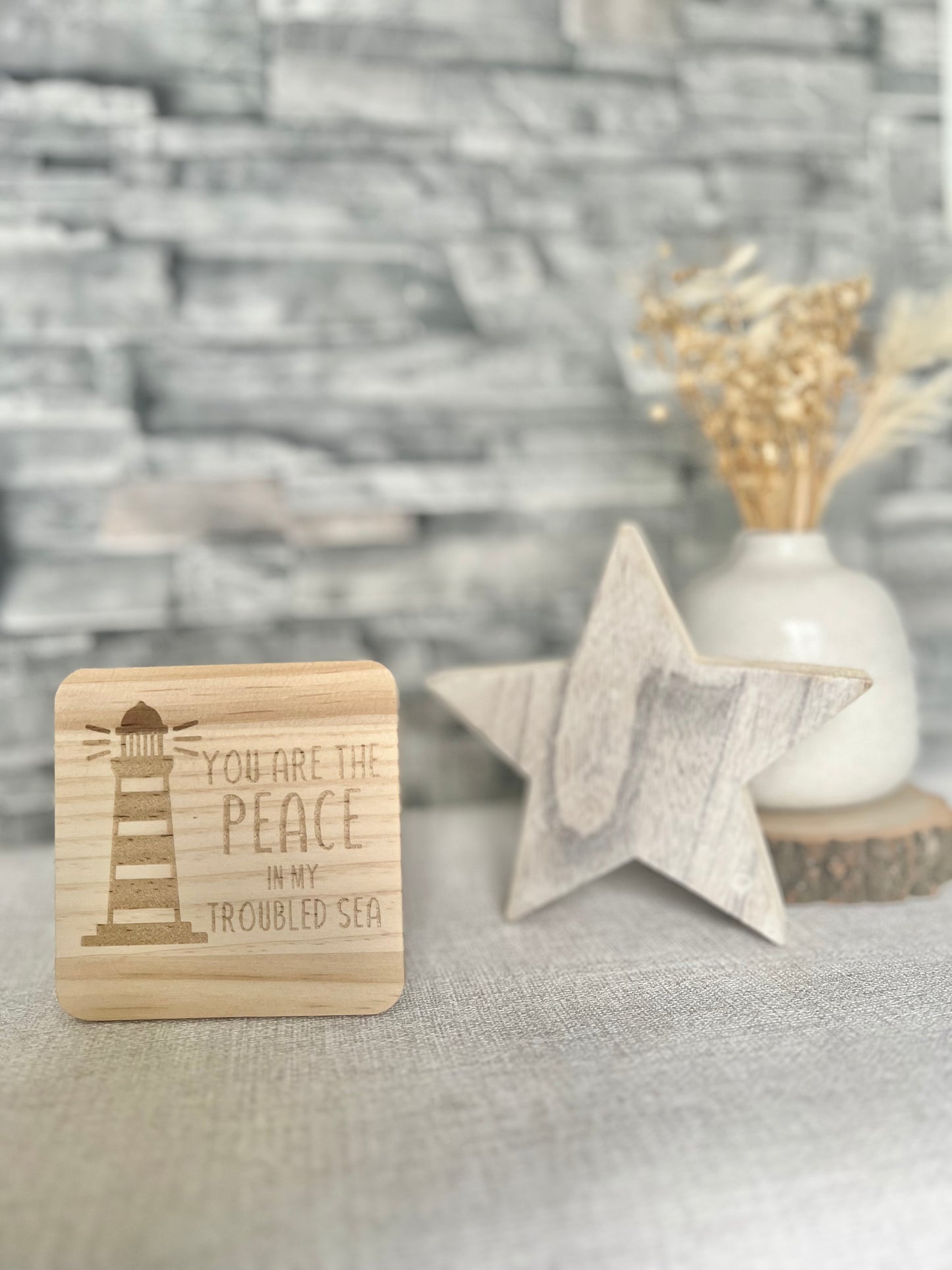 You are the peace in my troubled sea engraved wooden coaster