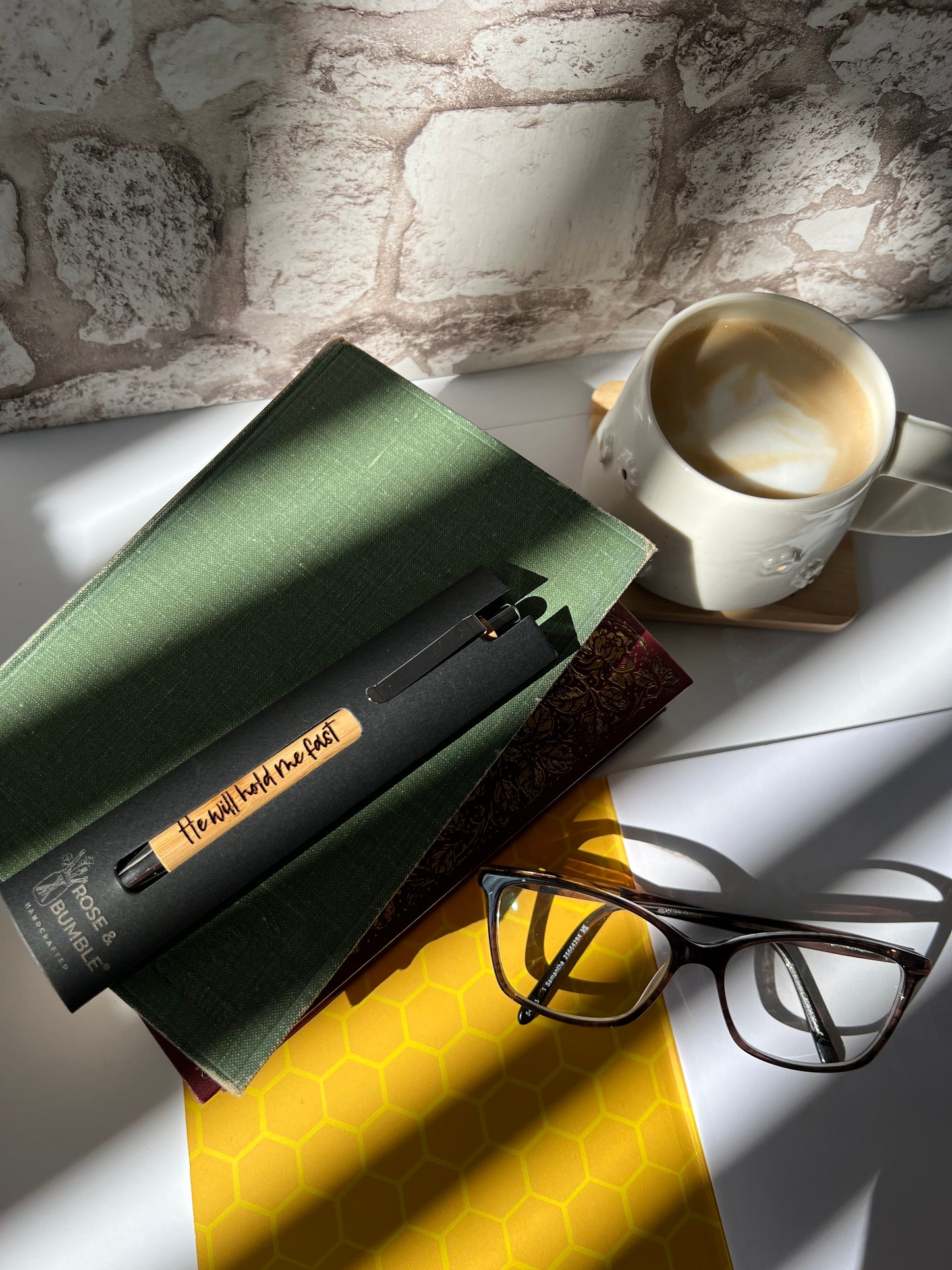 He will hold me fast engraved bamboo pen