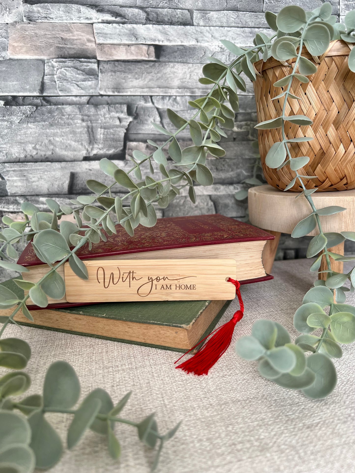 With you I am home engraved wooden bookmark