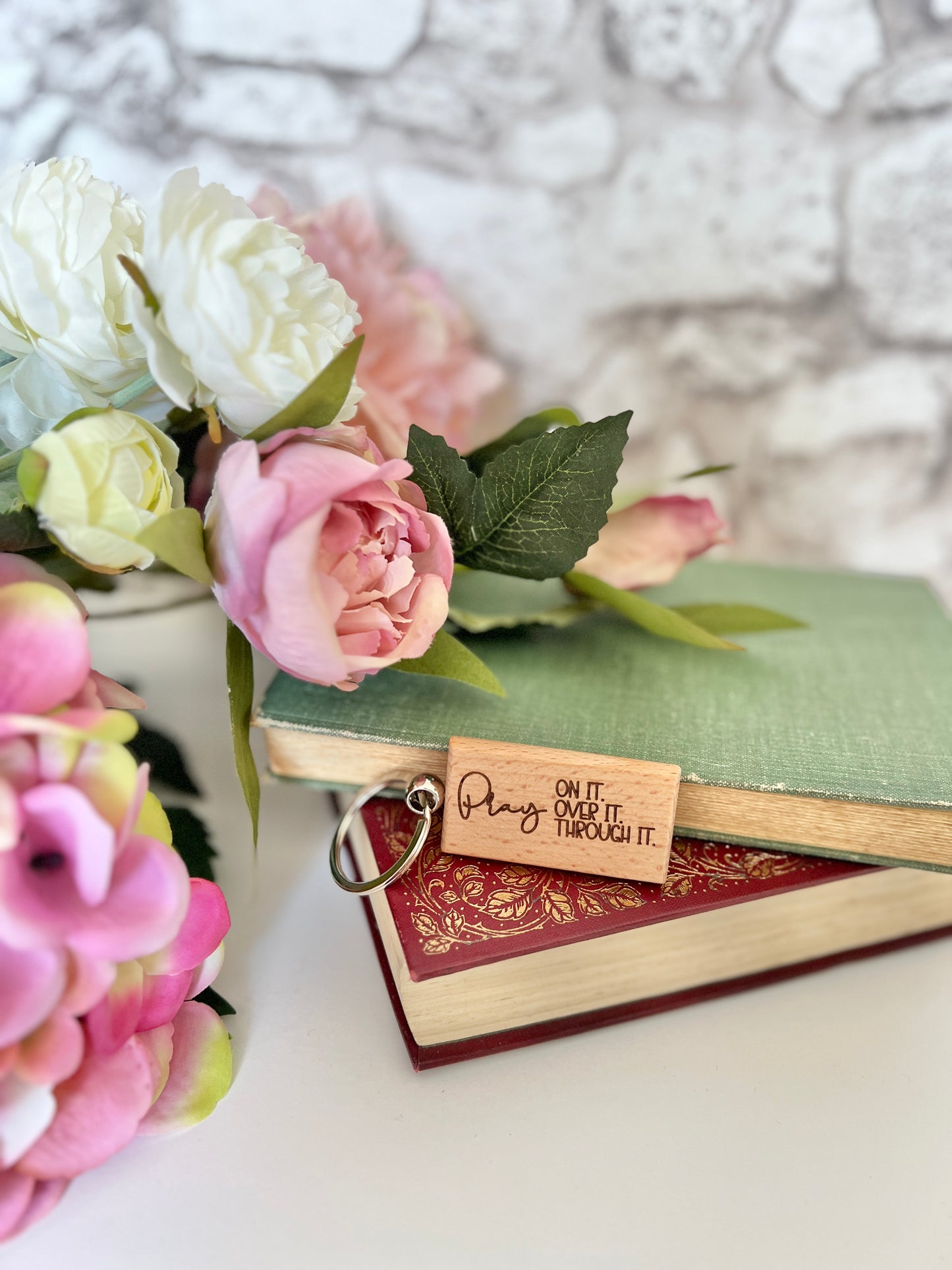 Pray on it wooden engraved keyring