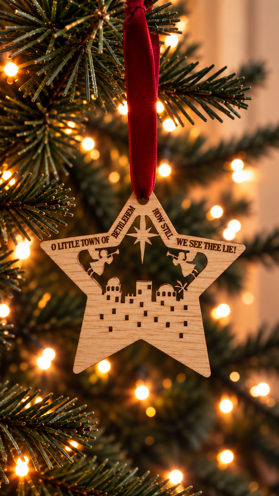 Wooden Nativity Star Christmas Tree Decorations – Set of 5