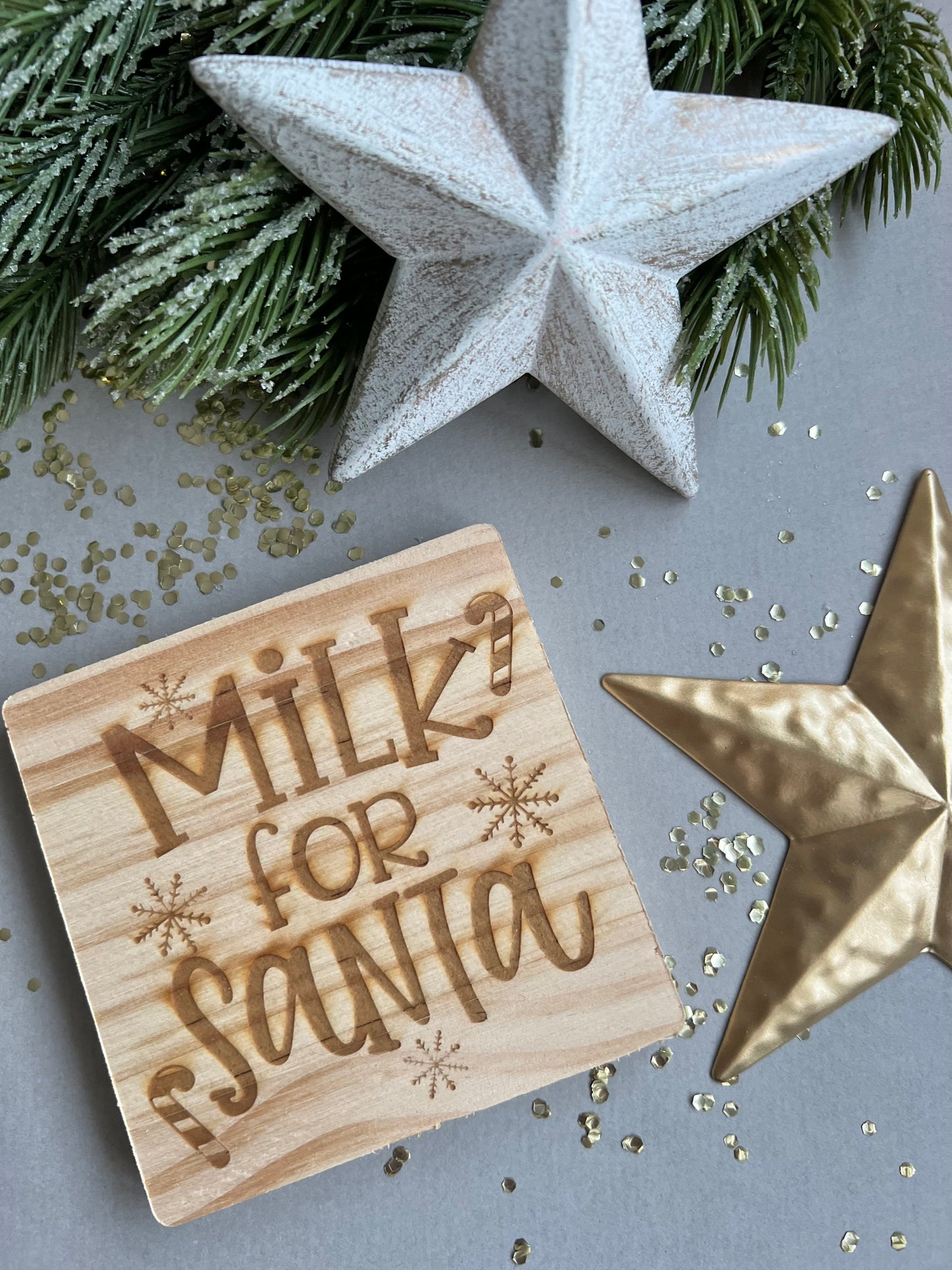 Milk for Santa wooden engraved coaster