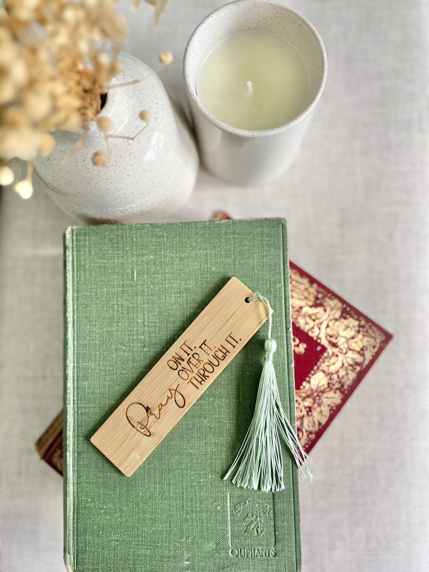 Pray on it wooden engraved bookmark
