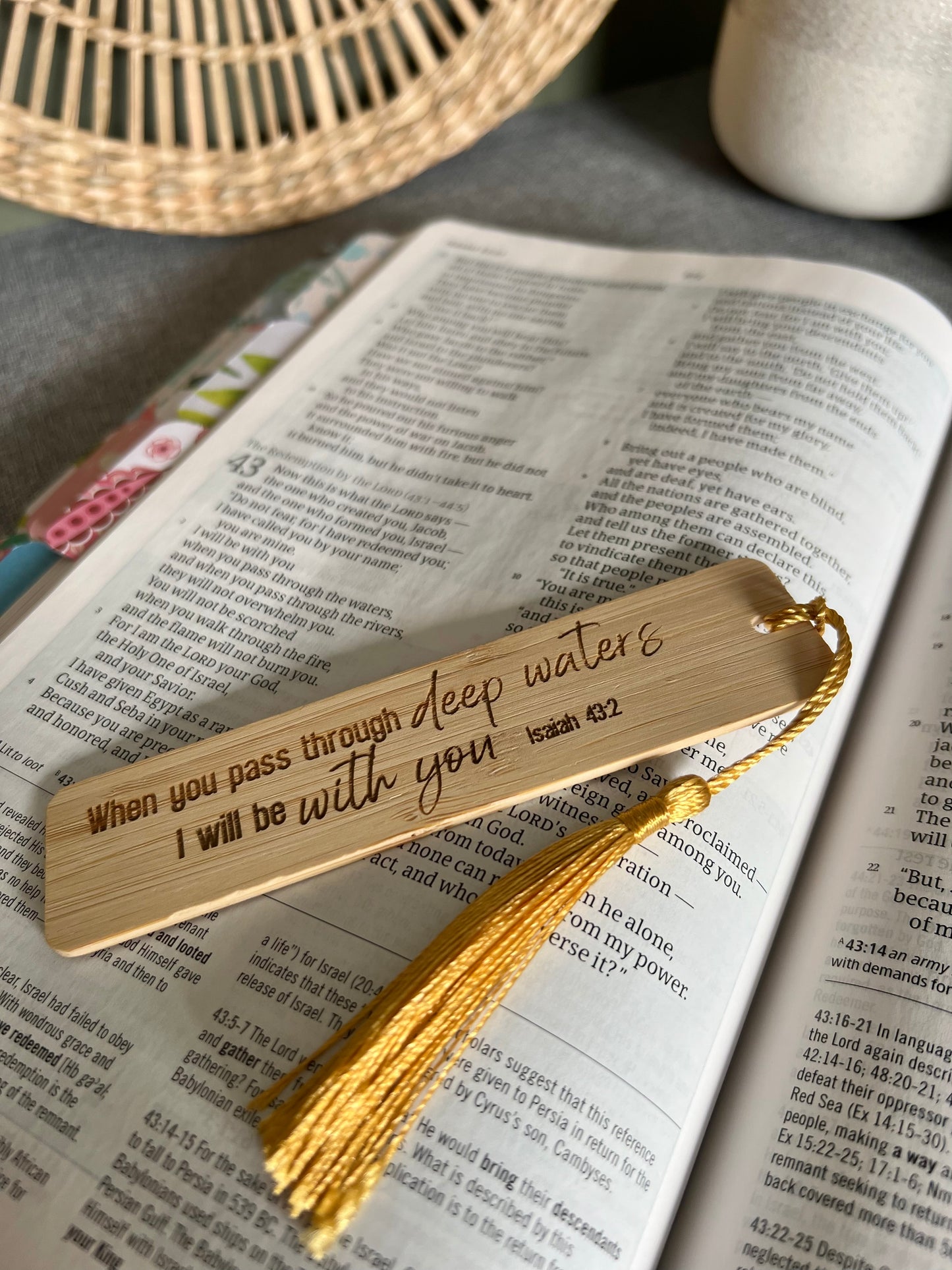 Deep waters wooden engraved bookmark