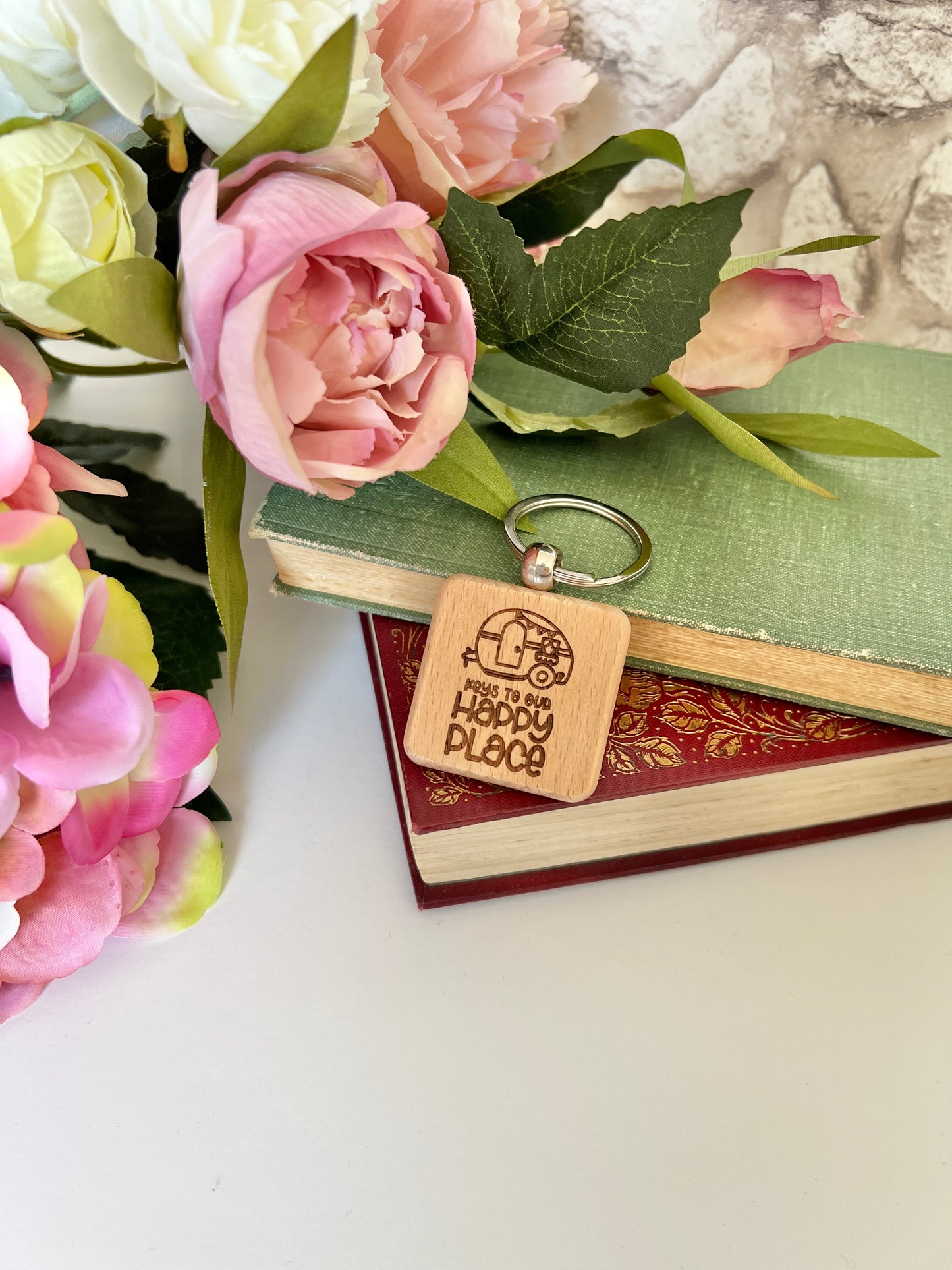 Caravan keys engraved wooden keyring