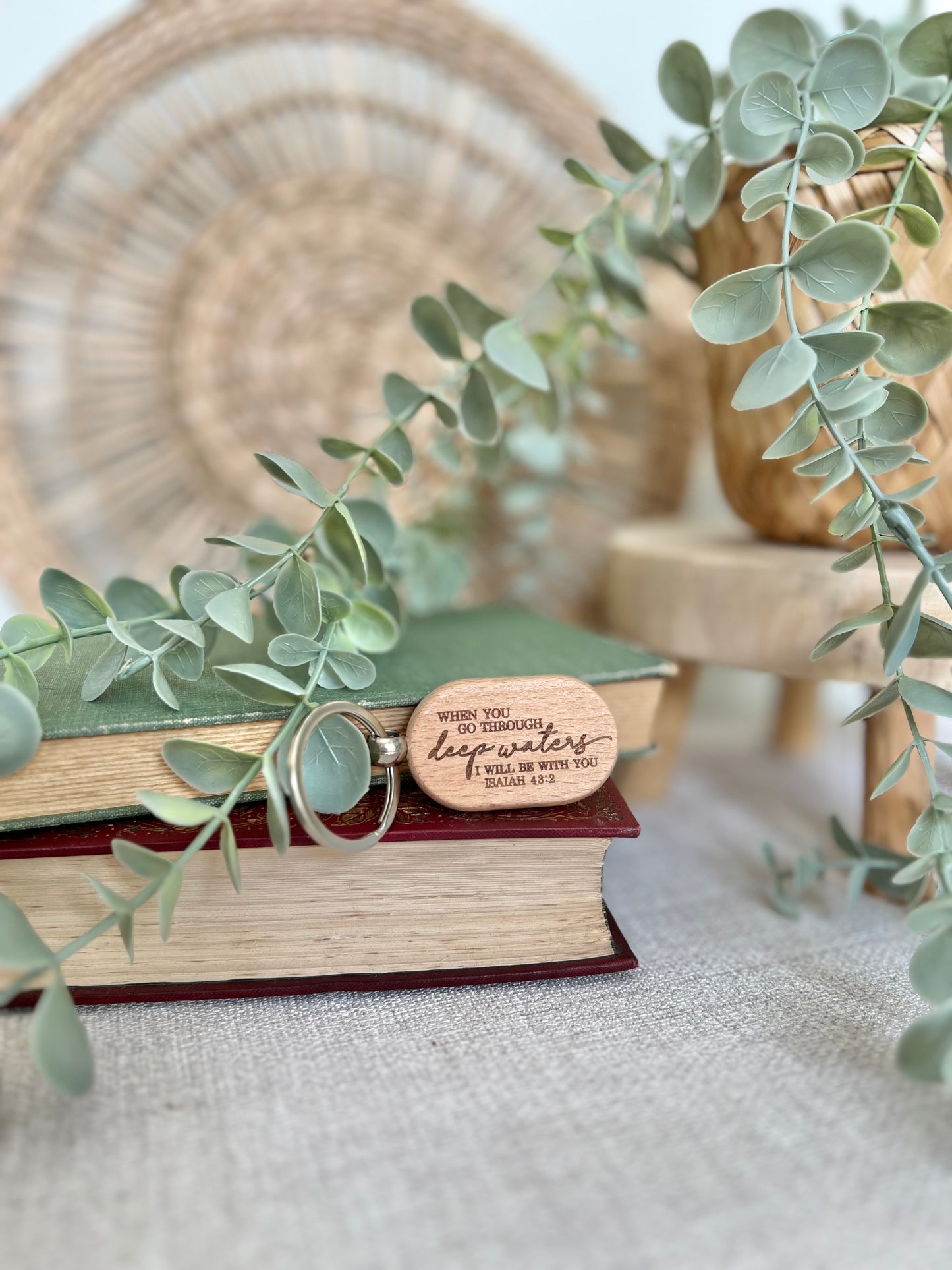 When you go through deep waters engraved keyring