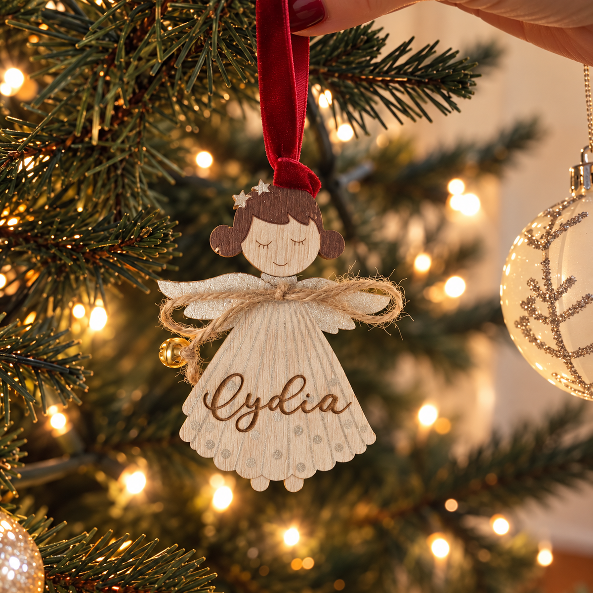 Personalised Wooden Angel Christmas Tree Decoration