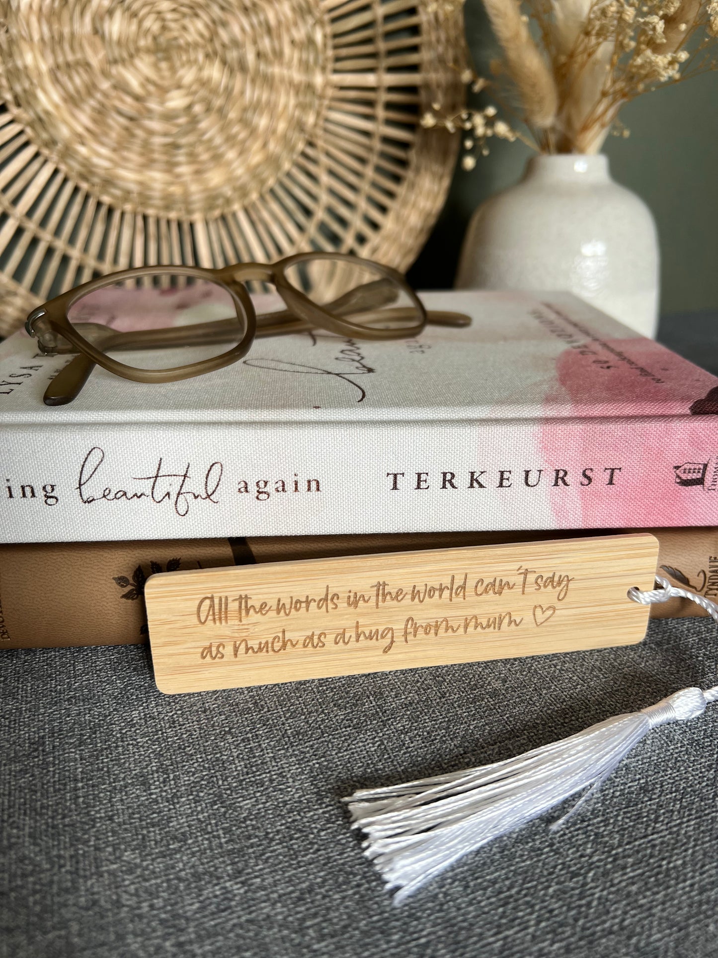 Hug from mum wooden engraved bookmark