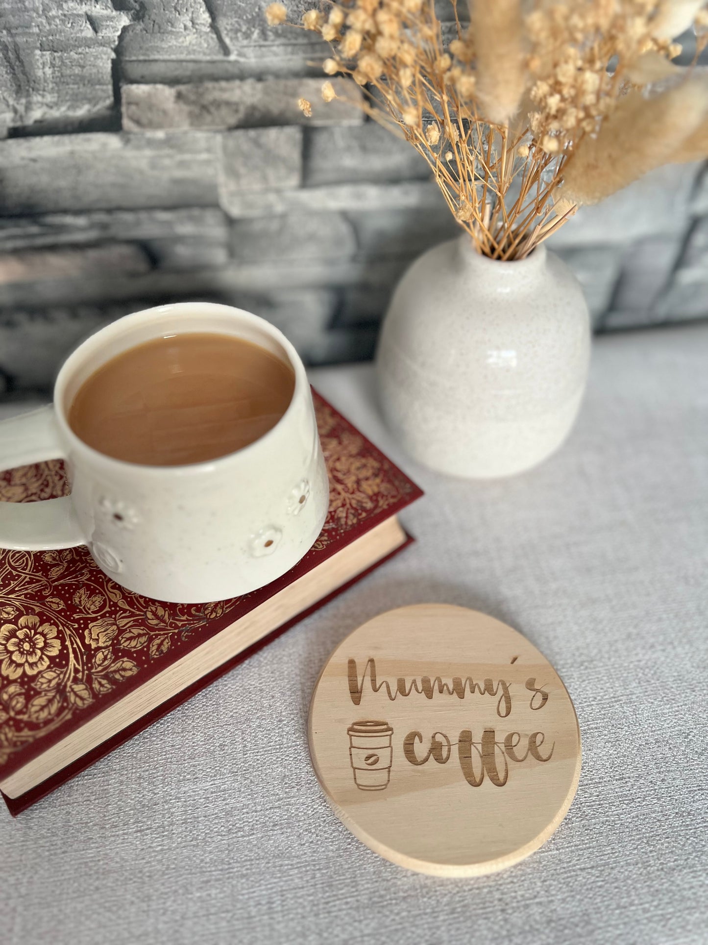 Mummy’s coffee wooden coaster