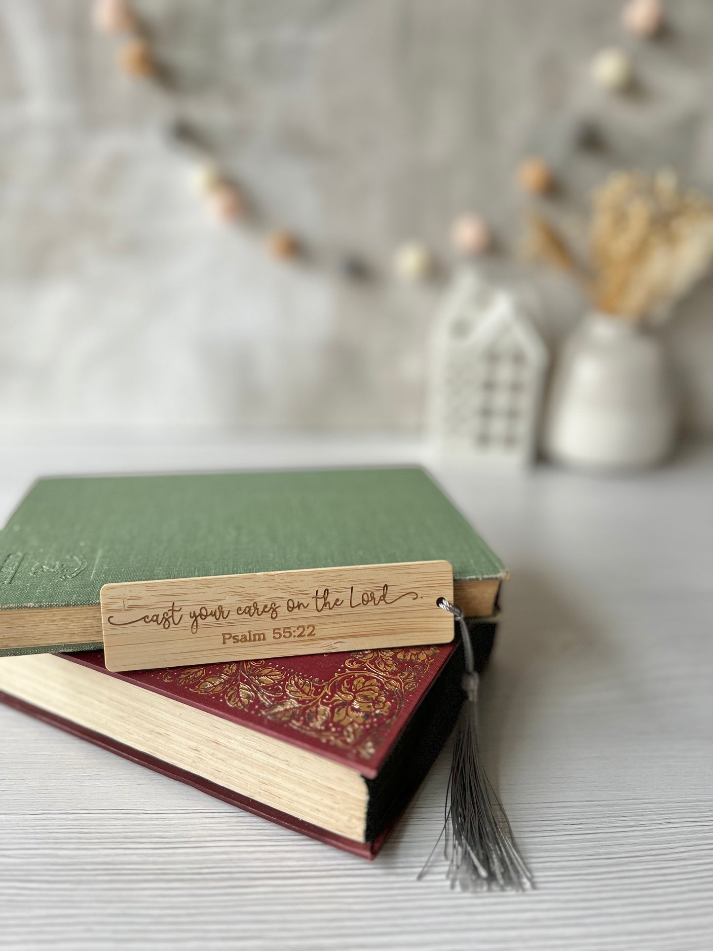 Cast all your cares on the Lord wooden engraved bookmark