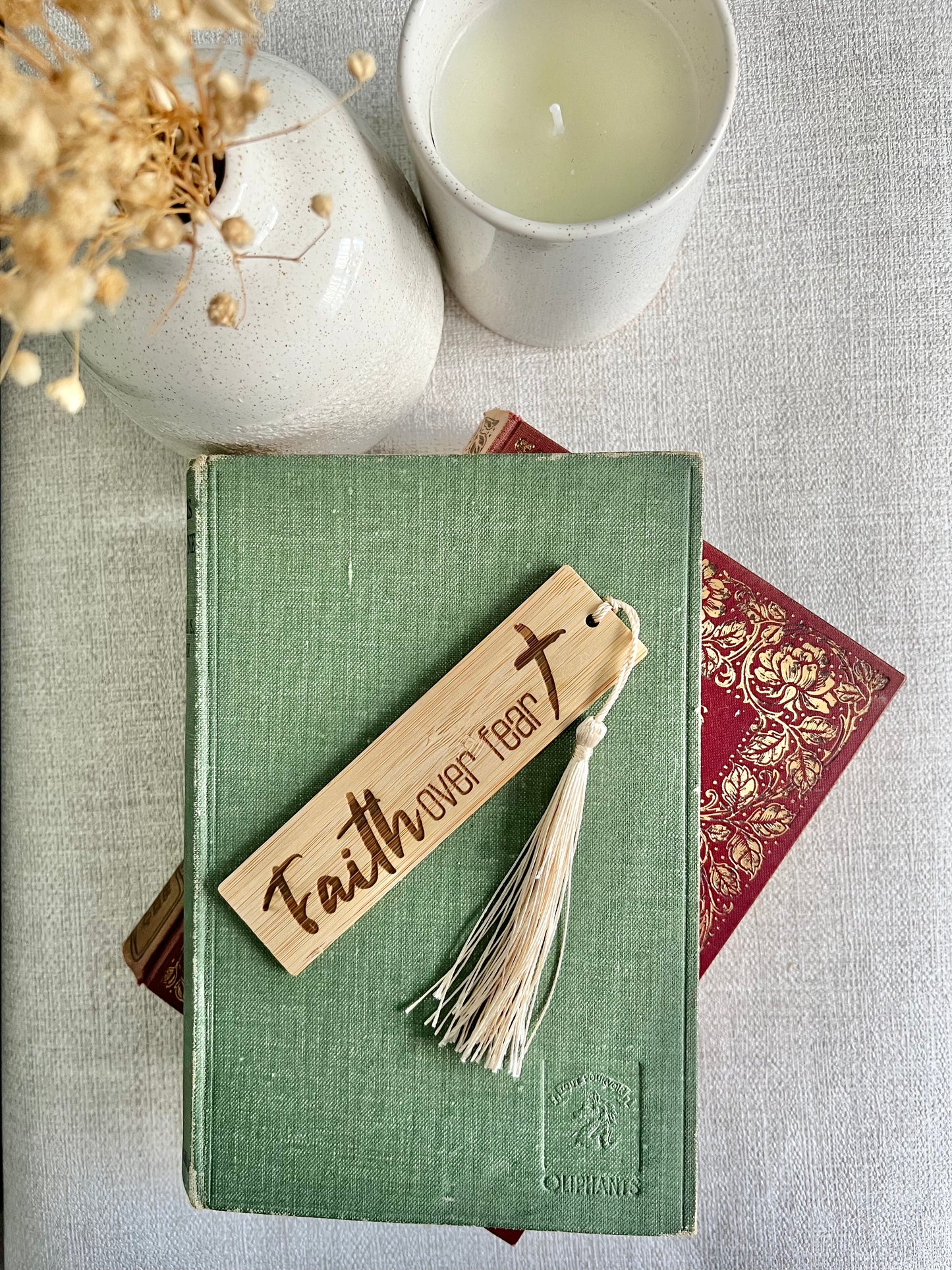 Faith over fear wooden engraved bookmark