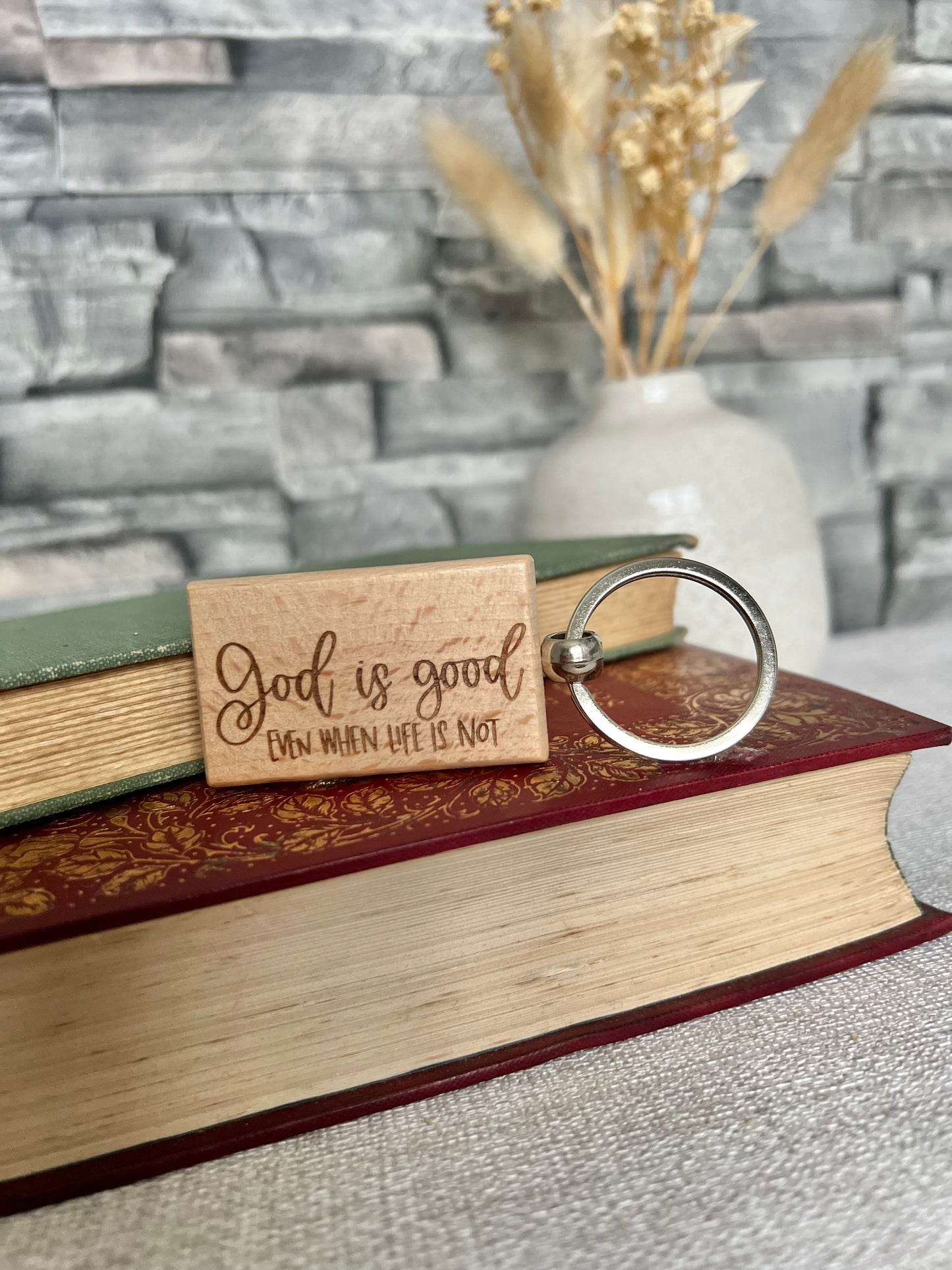 God is good engraved keyring