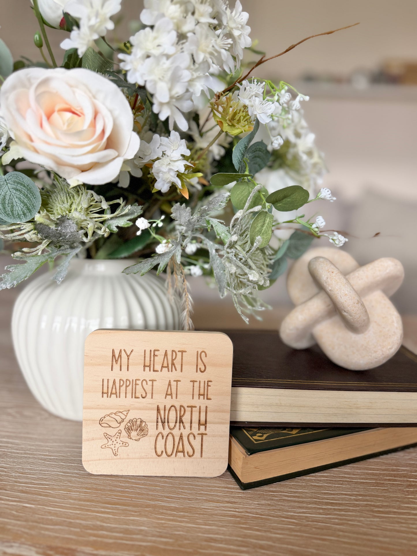 My heart is happiest at the North Coast engraved coaster