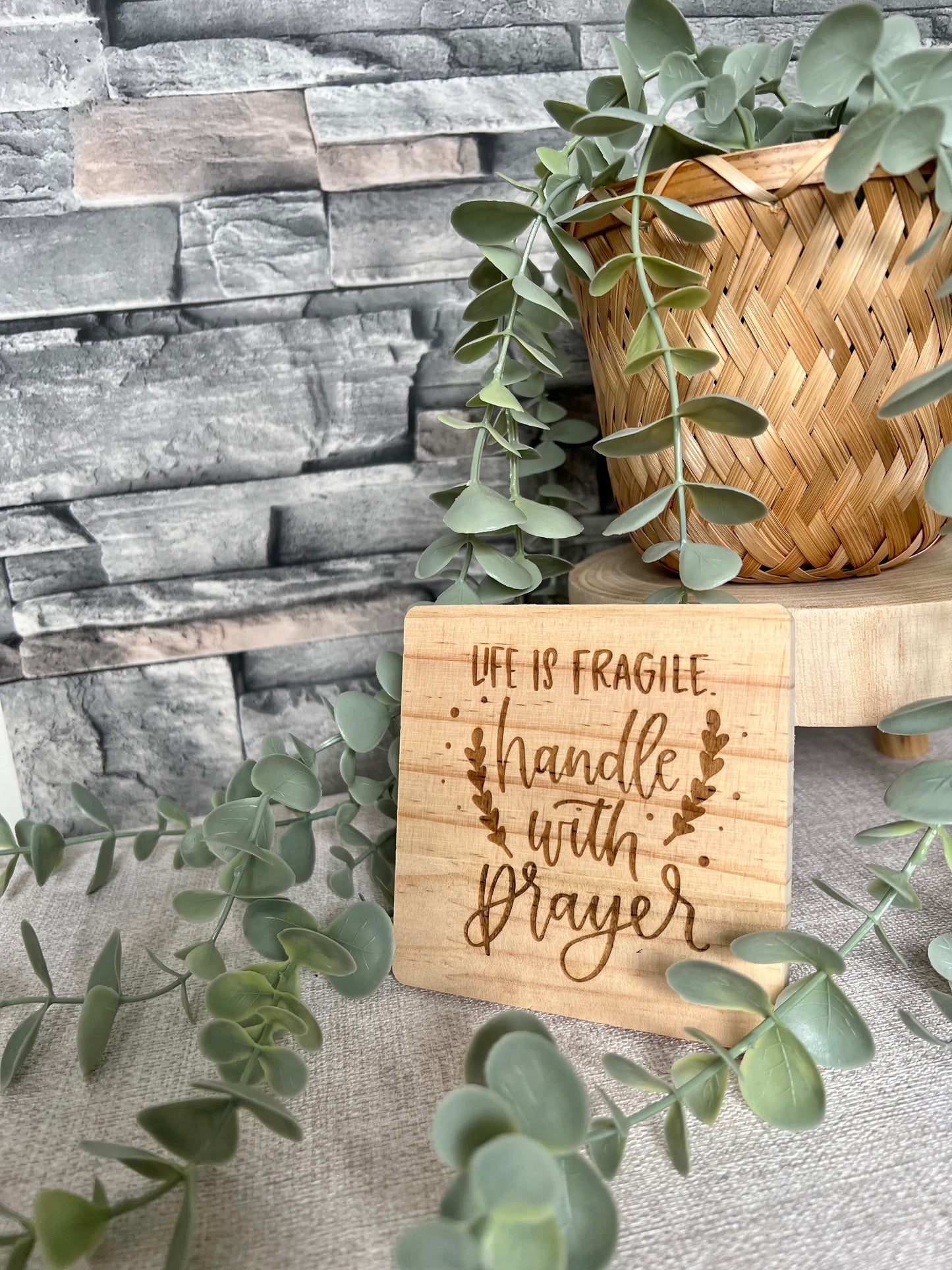 Life is fragile engraved wooden coaster